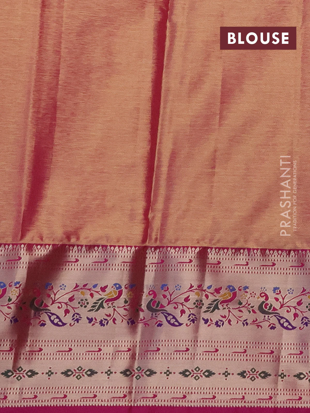 Tissue paithani silk saree green and pink with allover silver zari woven brocade weaves and zari woven paithani style border - Image 3