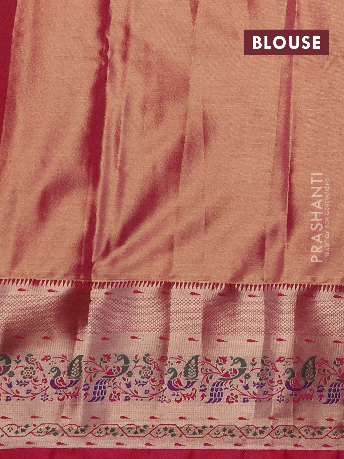Tissue paithani silk saree green and pink with allover silver zari woven brocade weaves and zari woven paithani style border - Image 3