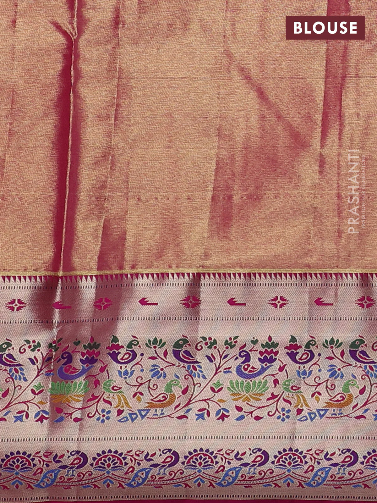 Tissue paithani silk saree green and pink with allover silver zari woven brocade weaves and zari woven paithani style border - Image 3
