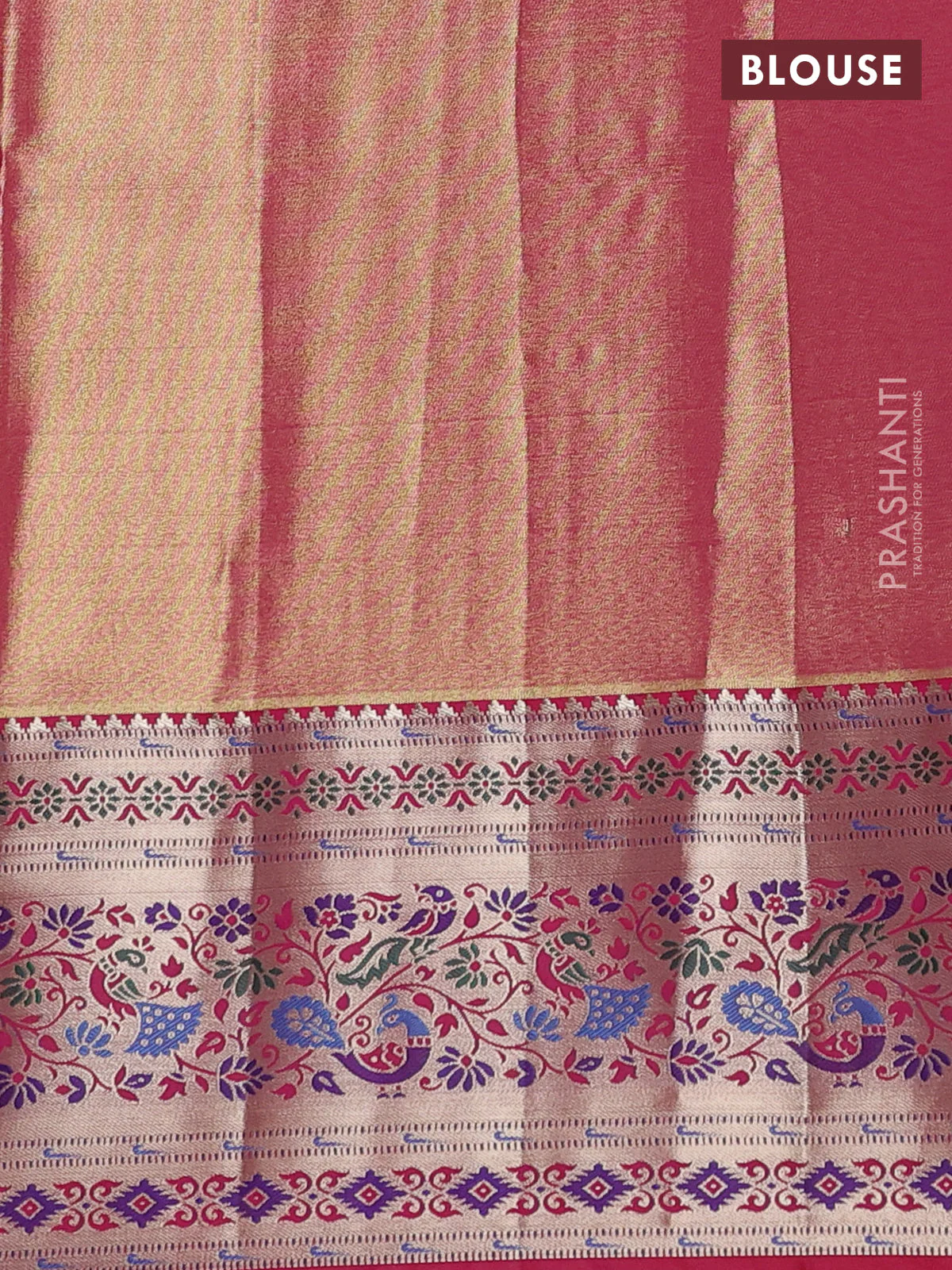 Tissue paithani silk saree light green and pink with allover silver zari woven brocade weaves and zari woven paithani style border - Image 3