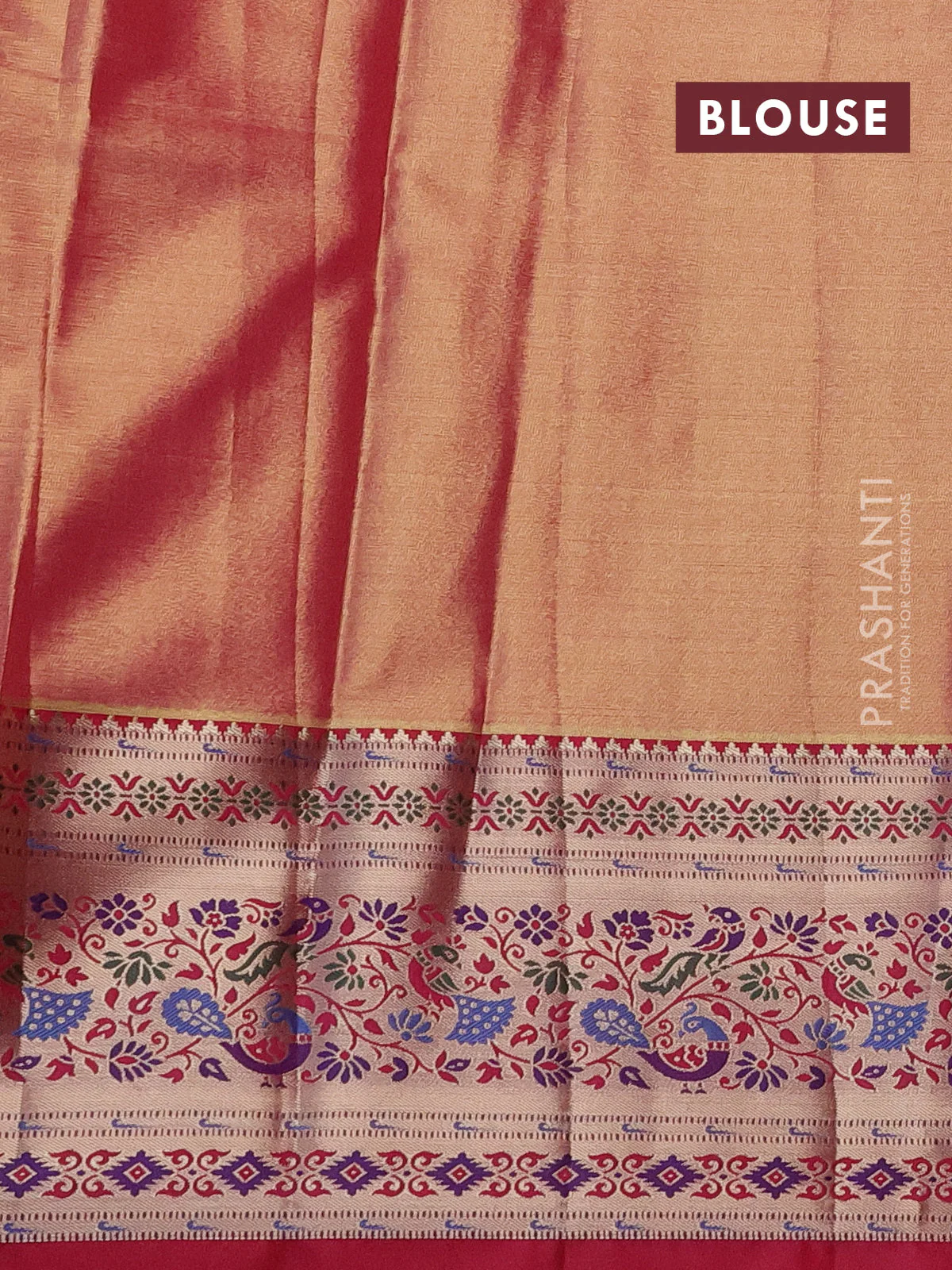 Tissue paithani silk saree light green and pink with allover silver zari woven brocade weaves and zari woven paithani style border - Image 3