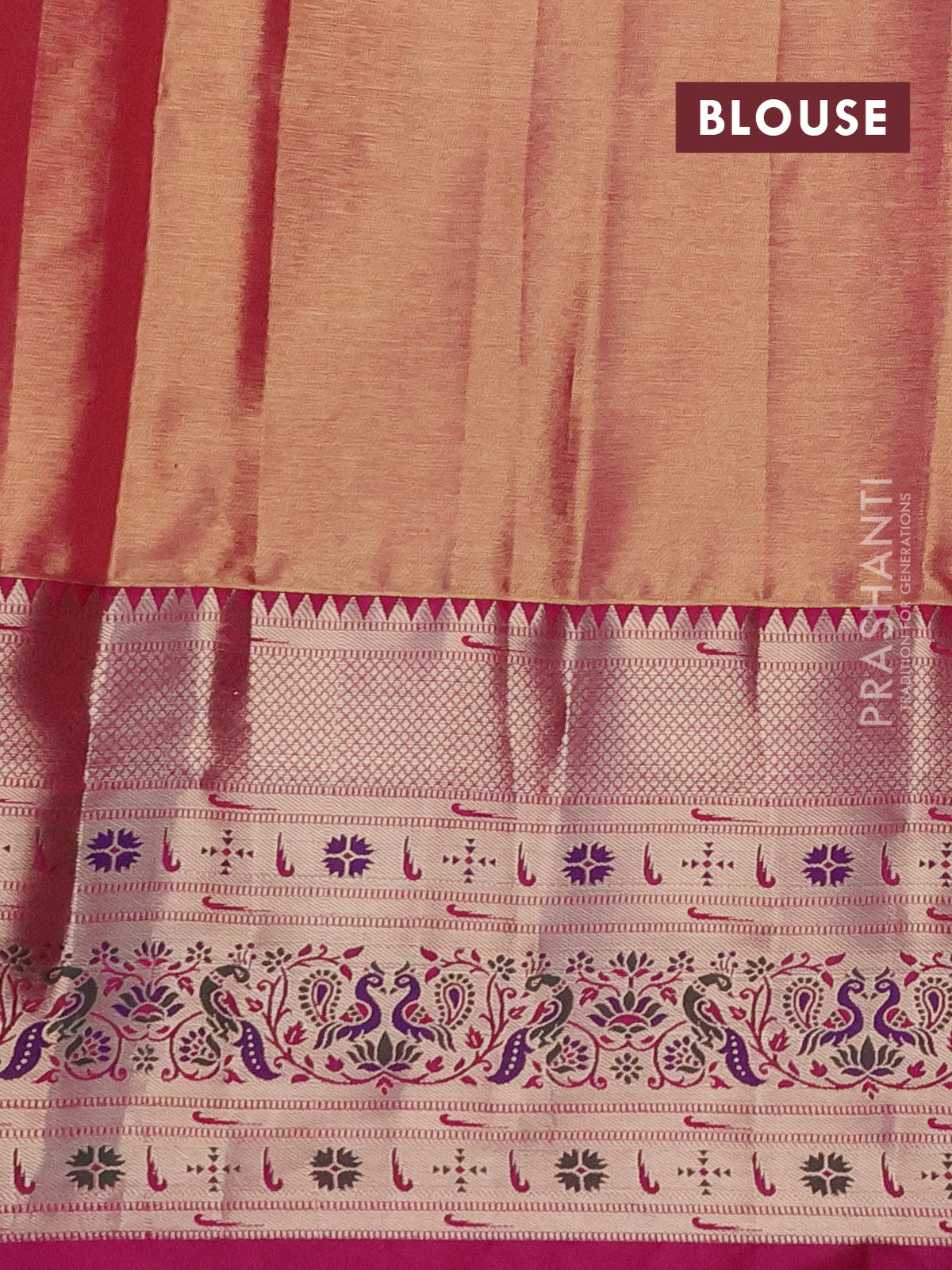 Tissue paithani silk saree mustard yellow and pink with allover silver zari woven brocade weaves and long zari woven paithani style border - Image 3