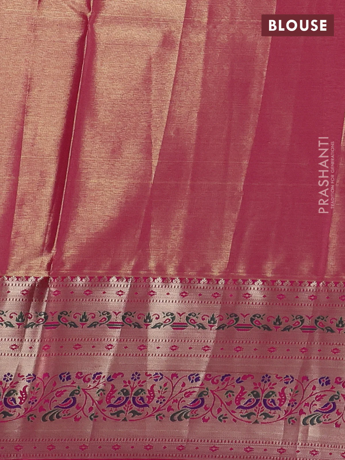 Tissue paithani silk saree mustard yellow and pink with allover silver zari woven brocade weaves and zari woven paithani style border - Image 3