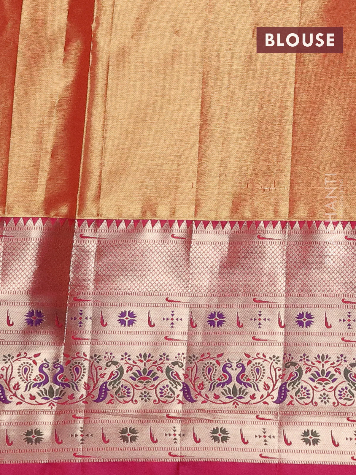 Tissue paithani silk saree pastel green and pink with allover silver zari woven brocade weaves and long zari woven paithani style border - Image 3