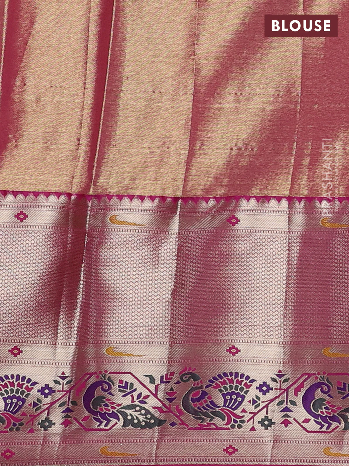 Tissue paithani silk saree pastel shade and pink with allover zari woven brocade weaves and long zari woven paithani style border - Image 3