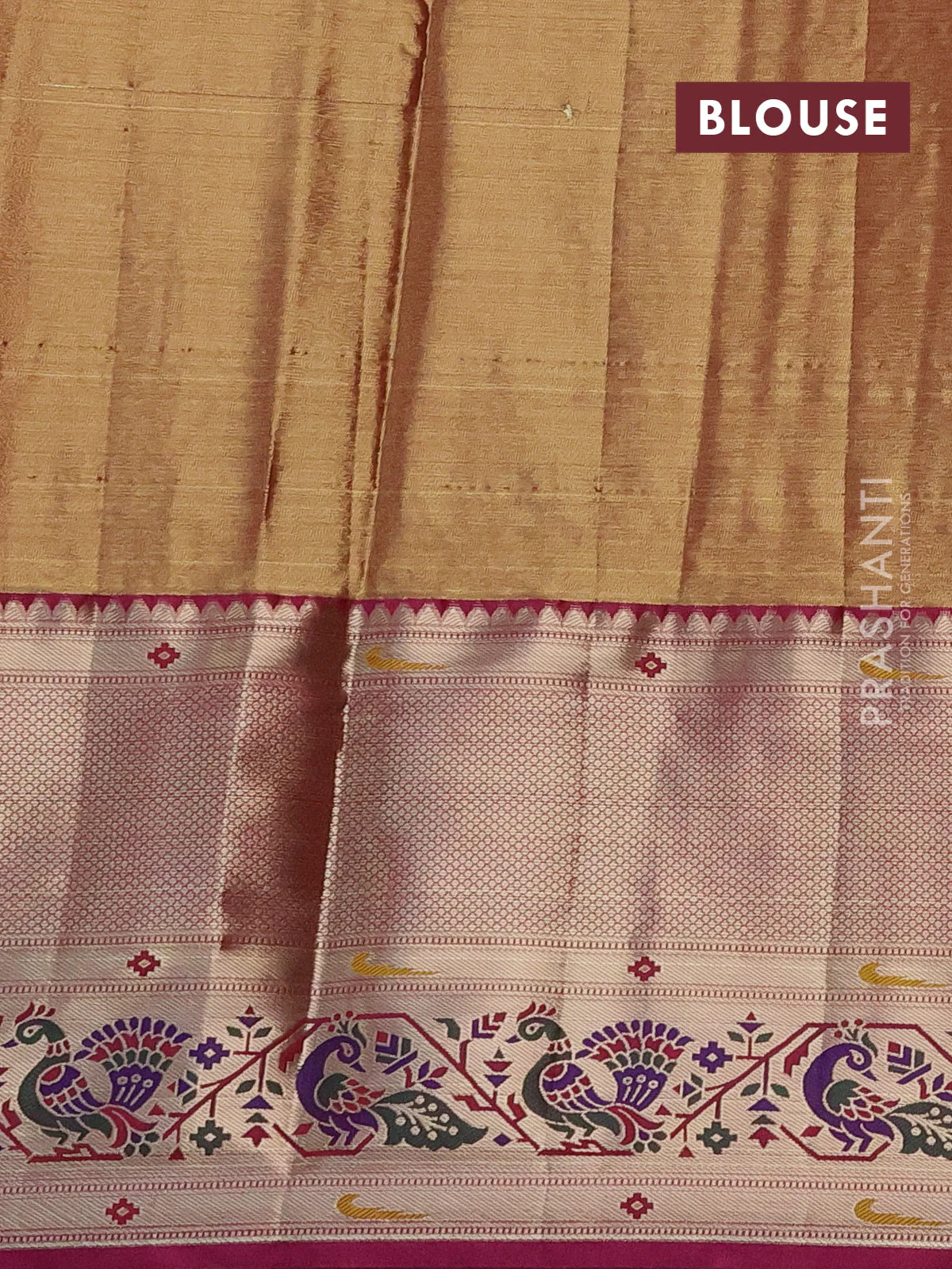 Tissue paithani silk saree teal green and magenta pink with allover silver zari woven brocade weaves and long zari woven paithani style border - Image 3
