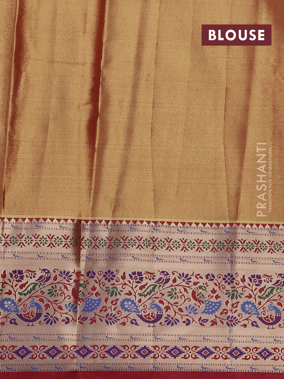 Tissue paithani silk saree teal green and reddish pink with allover silver zari woven brocade weaves and zari woven paithani style border - Image 3