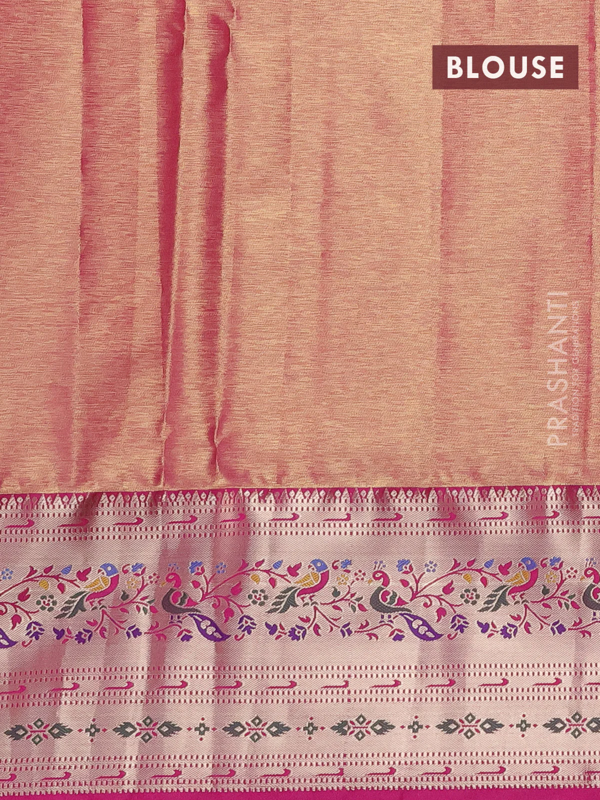 Tissue paithani silk saree teal shade and pink with allover zari woven brocade weaves and zari woven paithani style border - Image 3