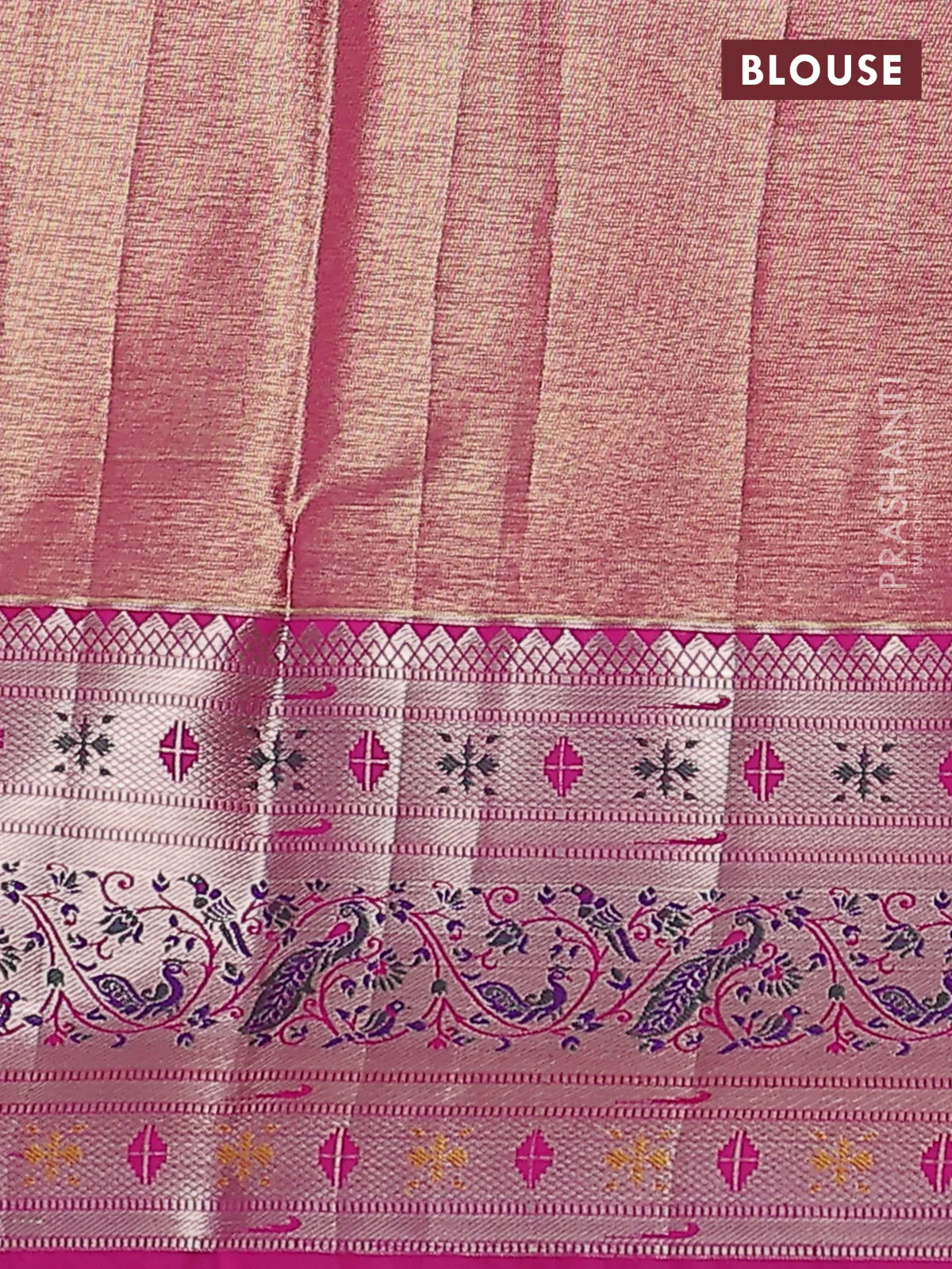 Tissue paithani silk saree teal shade and pink with allover zari woven brocade weaves and zari woven paithani style border - Image 3