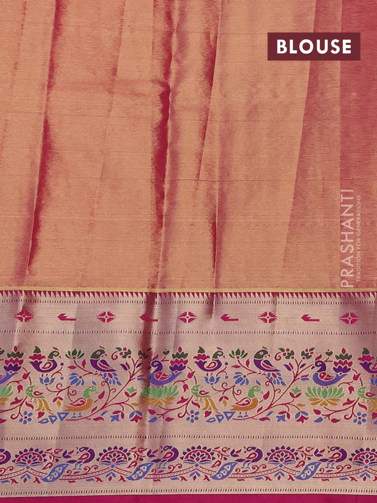 Tissue paithani silk saree yellow and pink with allover silver zari woven brocade weaves and zari woven paithani style border - Image 3