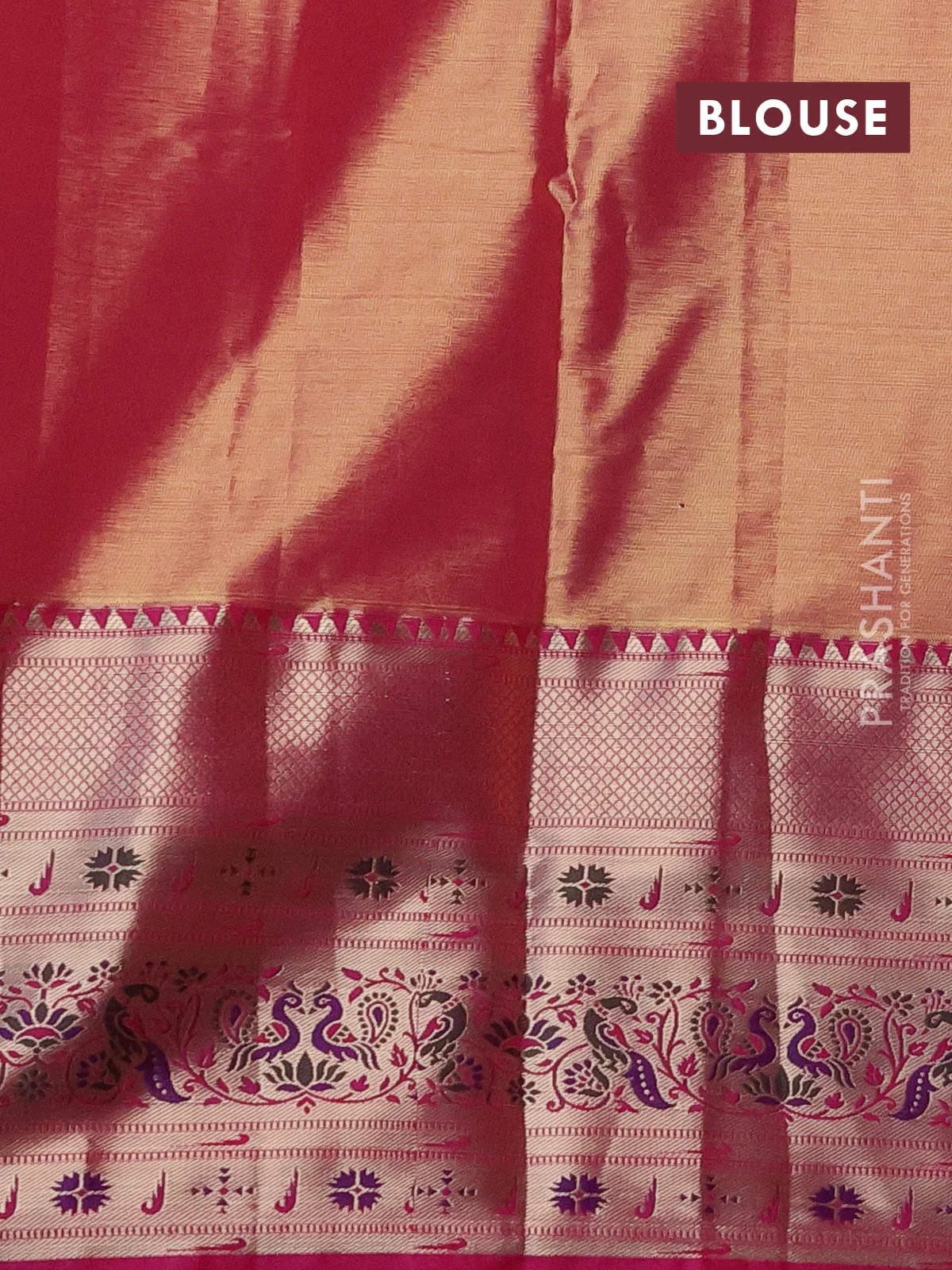 Tissue paithani silk saree yellow and pink with allover zari woven brocade weaves and long zari woven paithani style border - Image 3