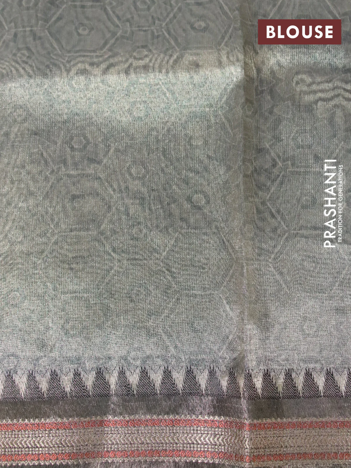 Tissue saree beige and black with allover floral digital prints and temple design zari woven border - Image 4