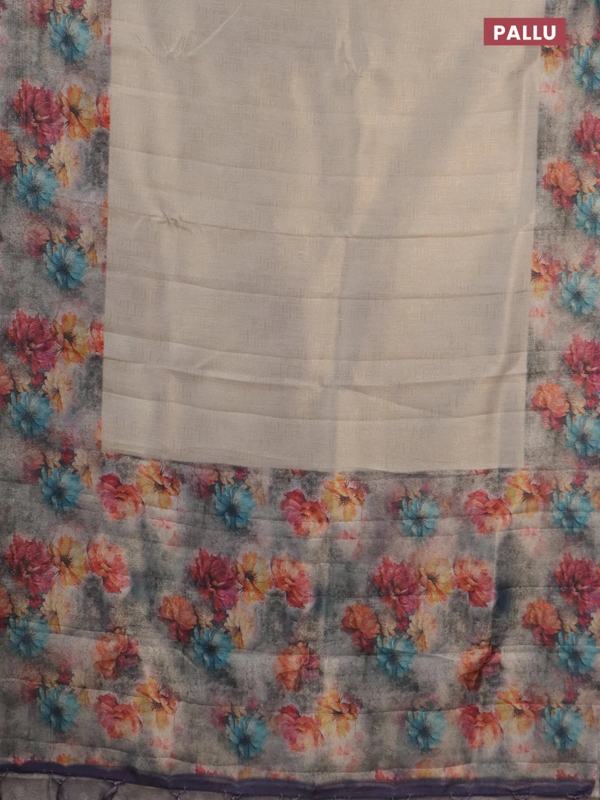 Tissue saree beige and grey shade with allover zari weaves and floral digital printed border - Image 3