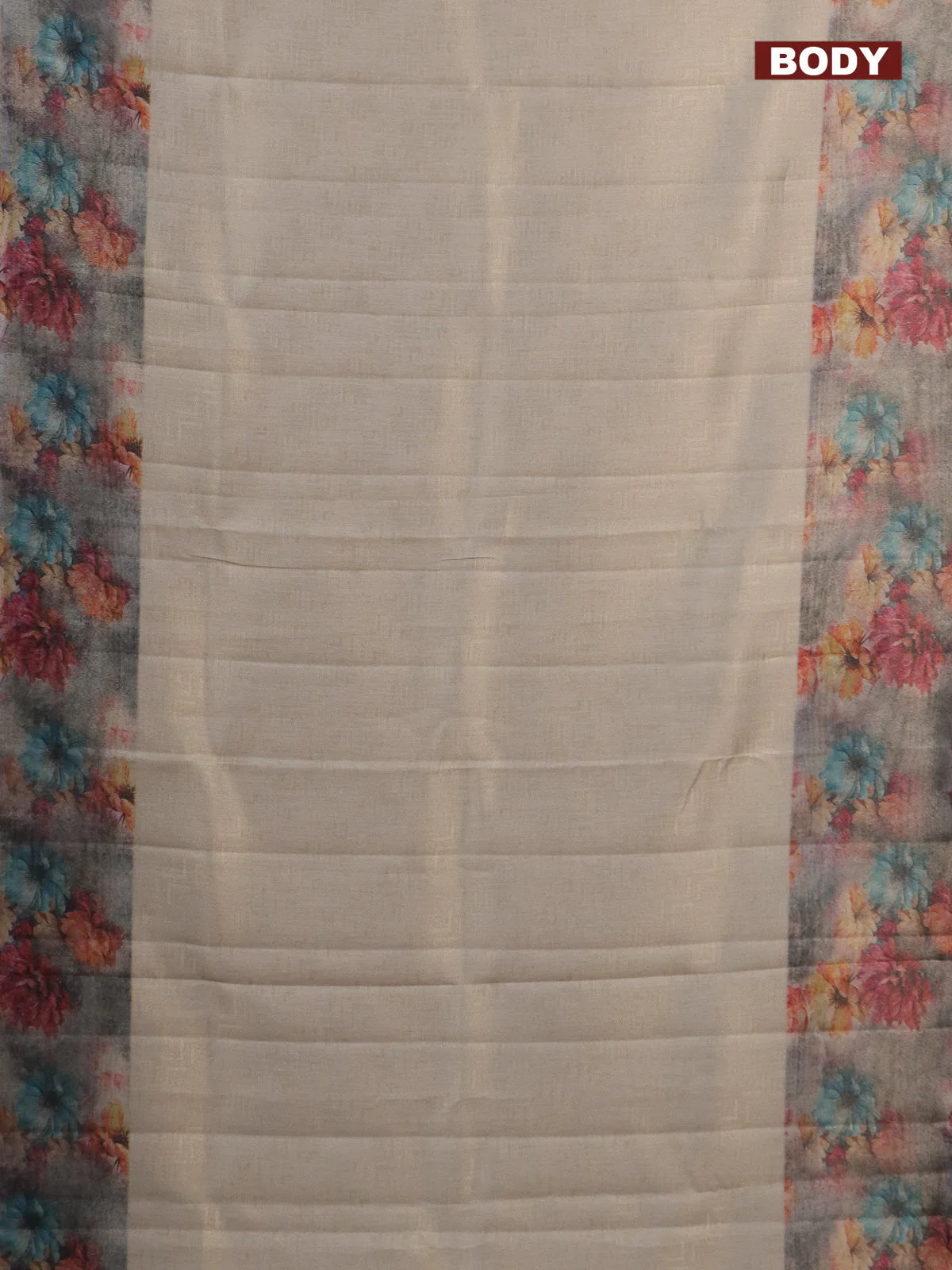 Tissue saree beige and violet with allover zari weaves and floral digital printed border - Image 2