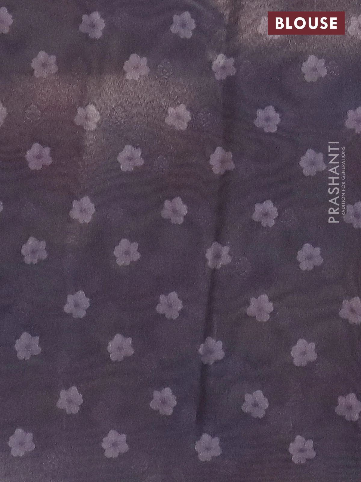 Tissue saree beige and violet with allover zari weaves and floral digital printed border - Image 4