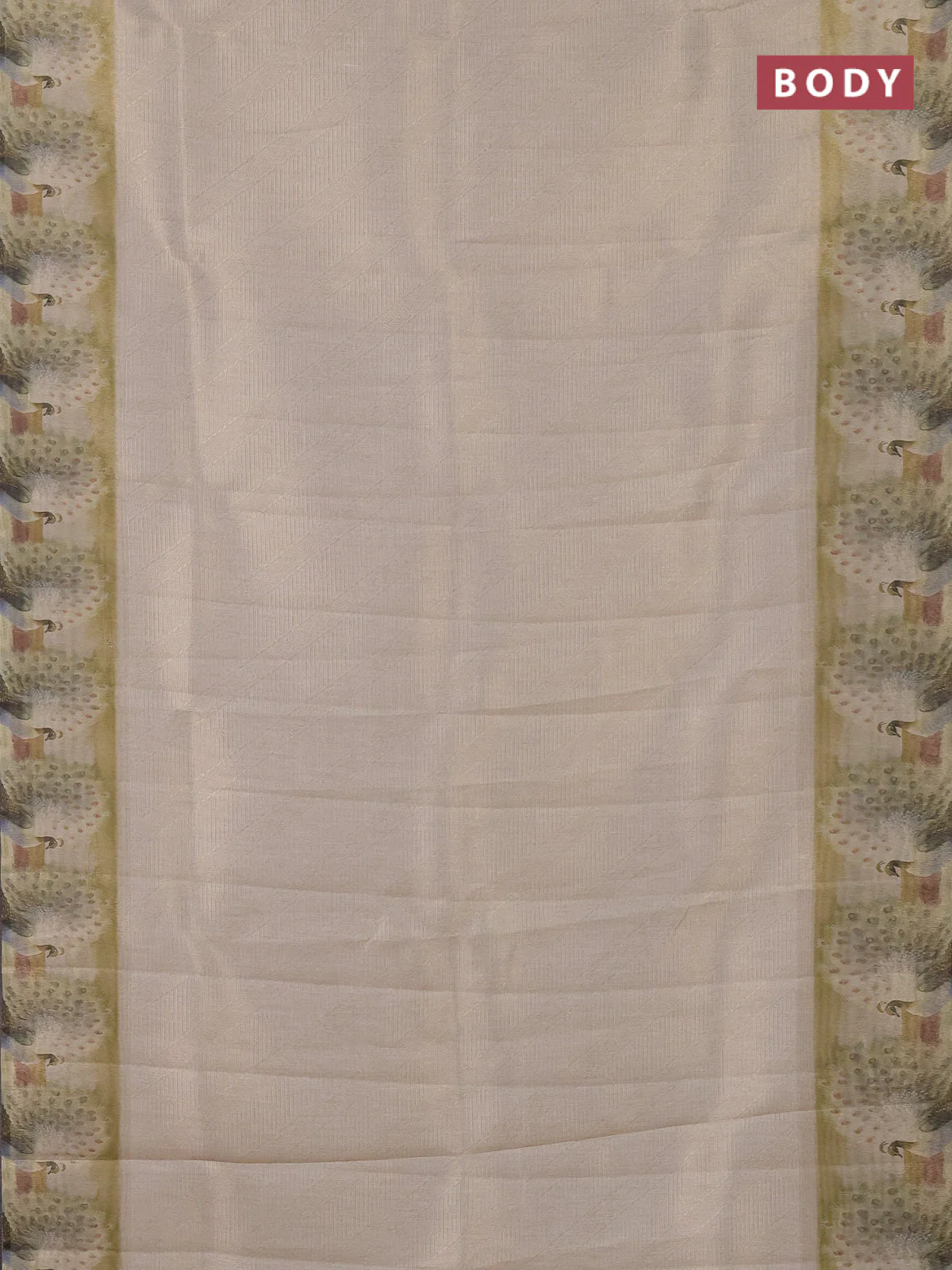 Tissue saree beige with allover zari weaves and digital printed border - Image 2