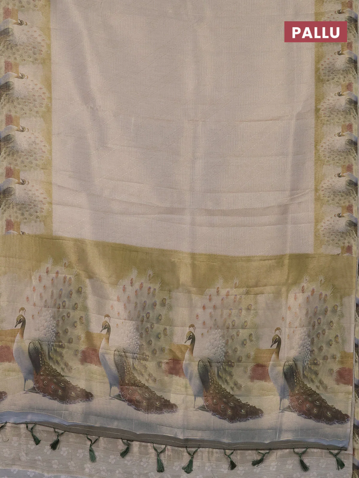 Tissue saree beige with allover zari weaves and digital printed border - Image 3