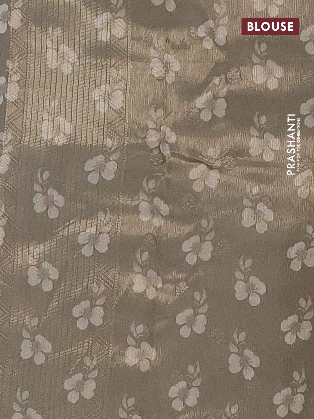 Tissue saree beige with allover zari weaves and digital printed border - Image 4