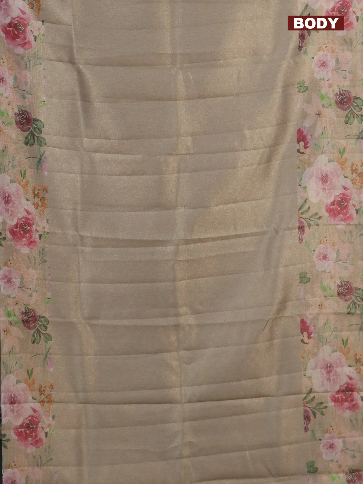 Tissue saree beige with allover zari weaves and floral digital printed border - Image 2