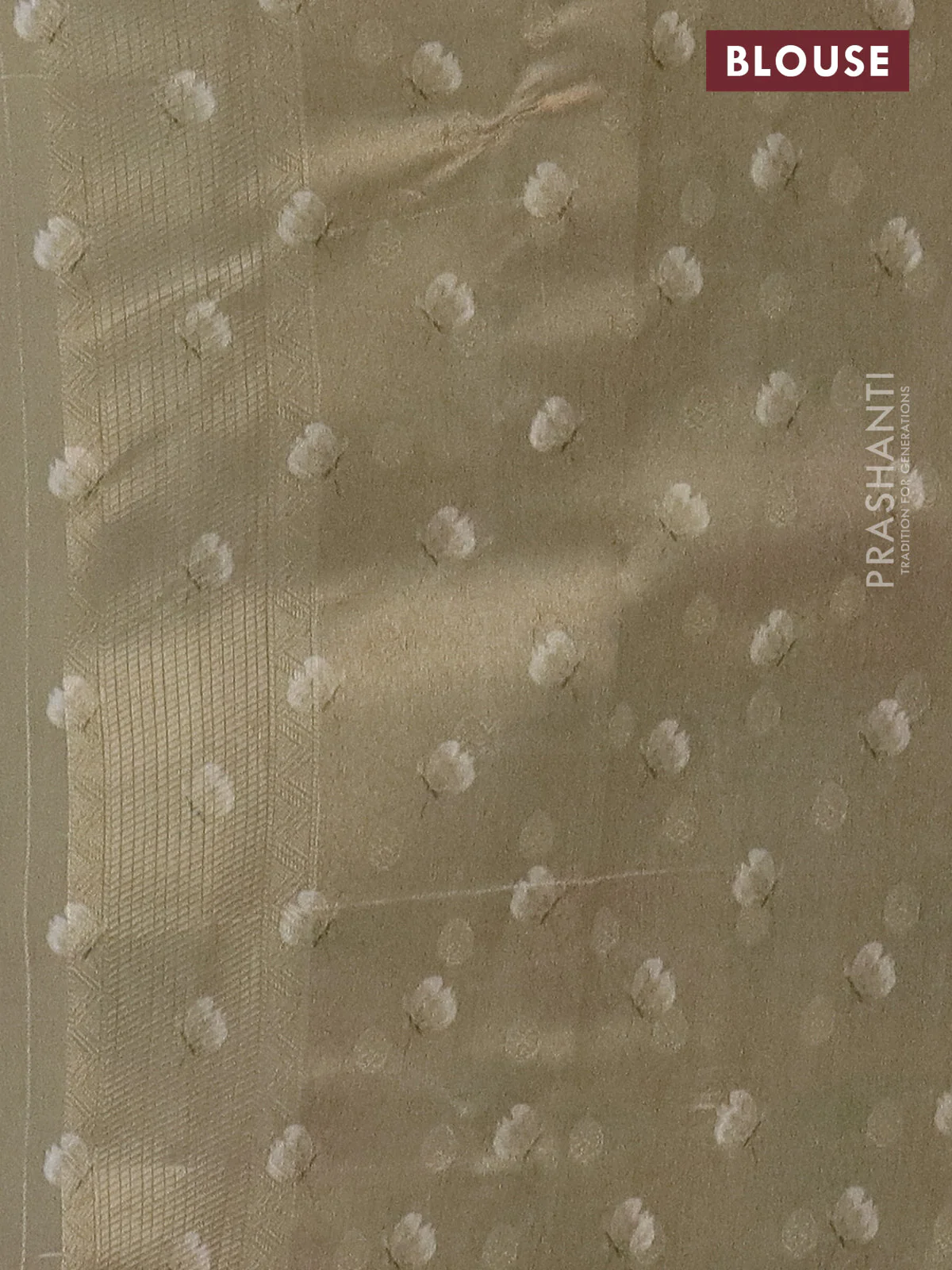 Tissue saree beige with allover zari weaves and floral digital printed border - Image 4