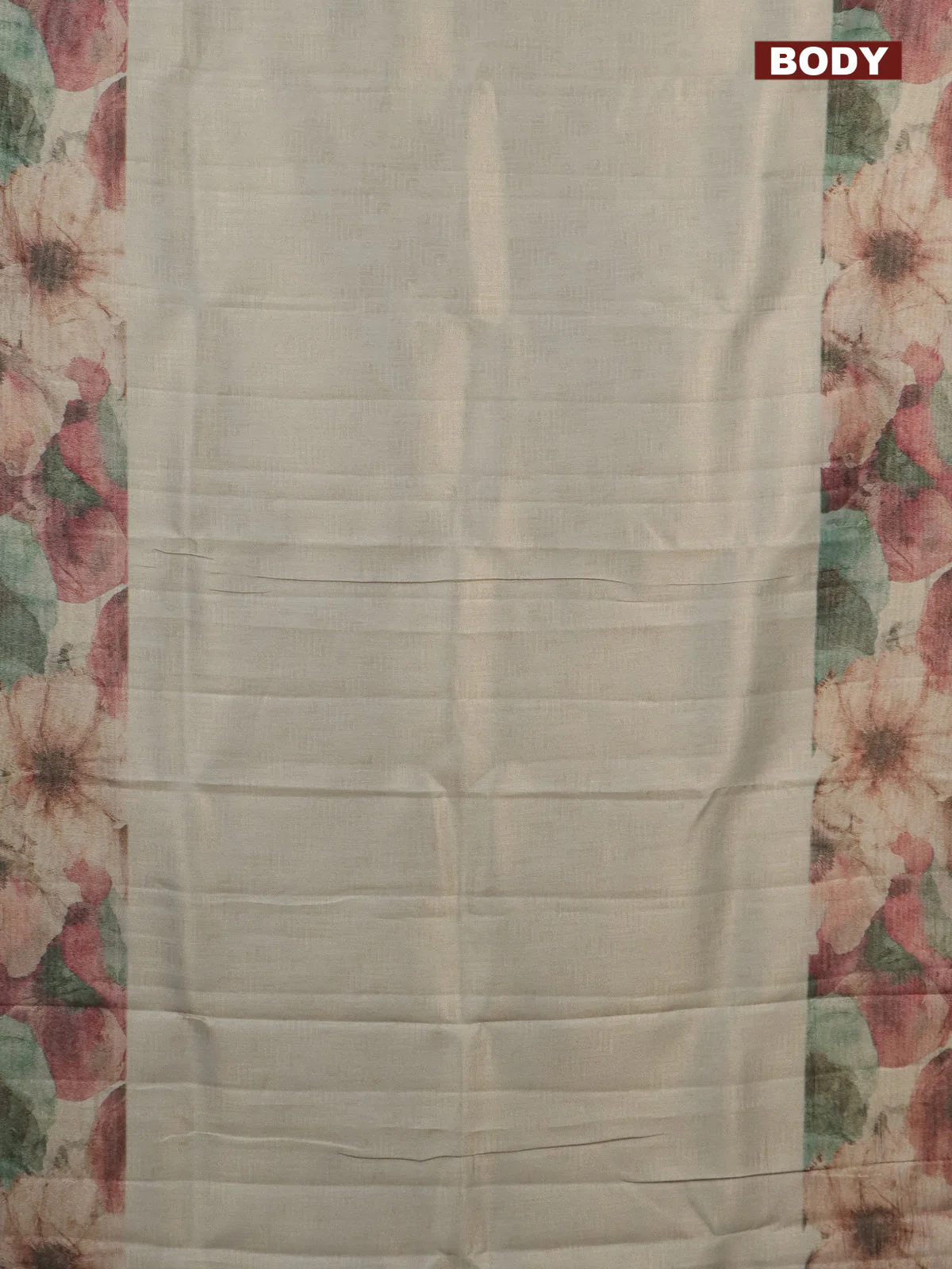 Tissue saree beige with allover zari weaves and floral digital printed border - Image 2