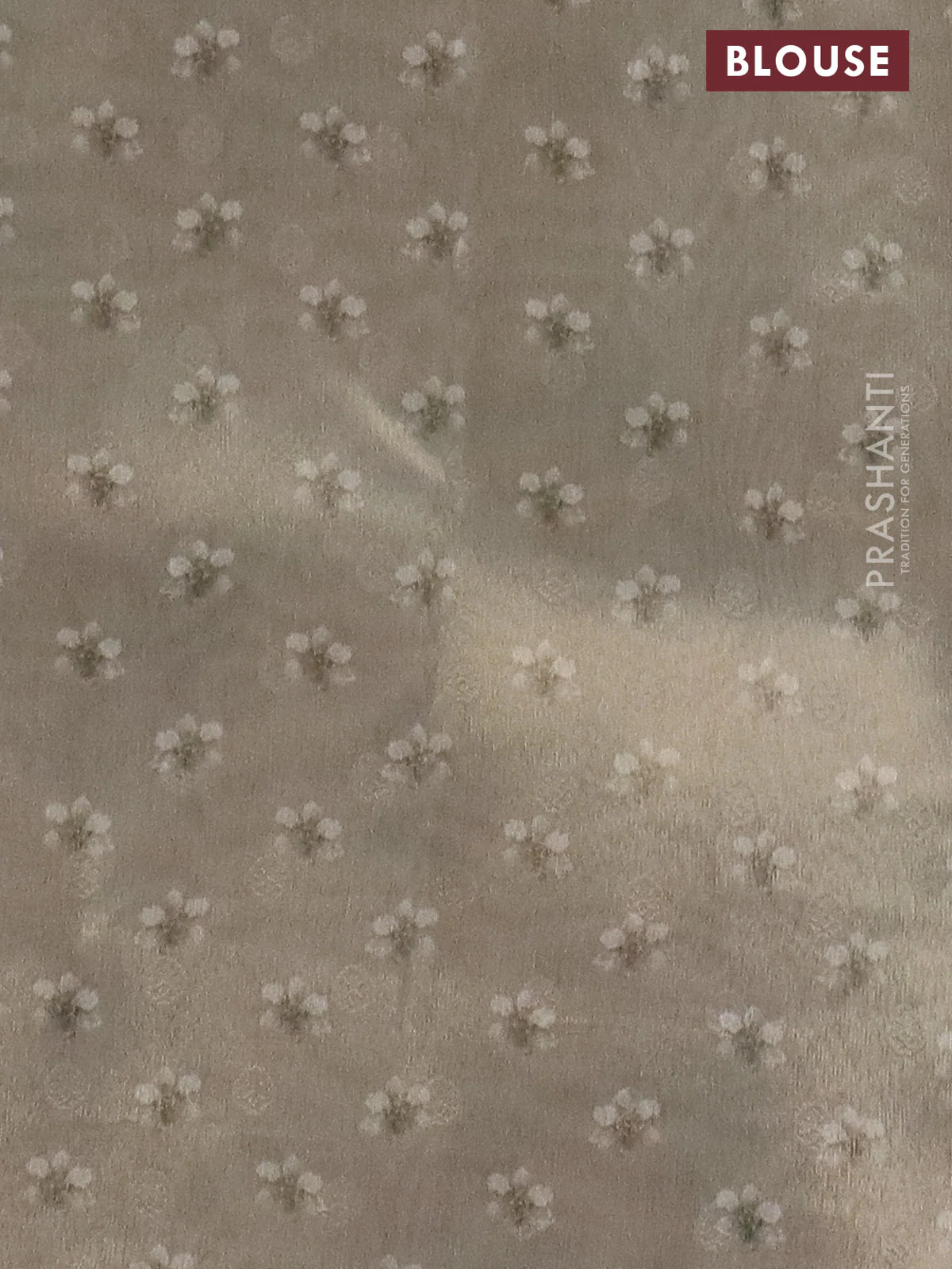 Tissue saree beige with allover zari weaves and floral digital printed border - Image 4