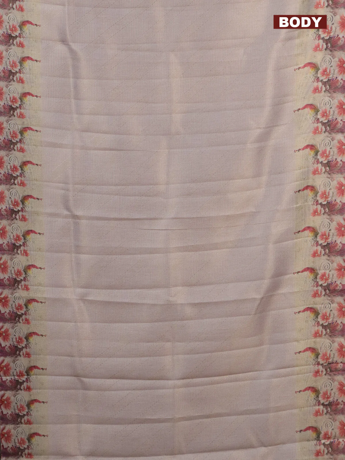 Tissue saree beige with allover zari weaves and floral digital printed border - Image 2