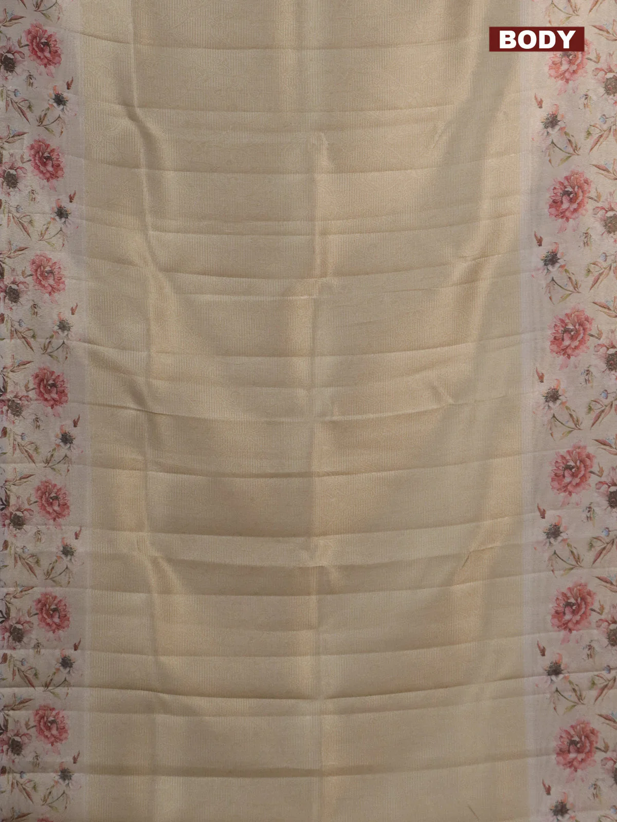Tissue saree beige with allover zari weaves and floral digital printed border - Image 2