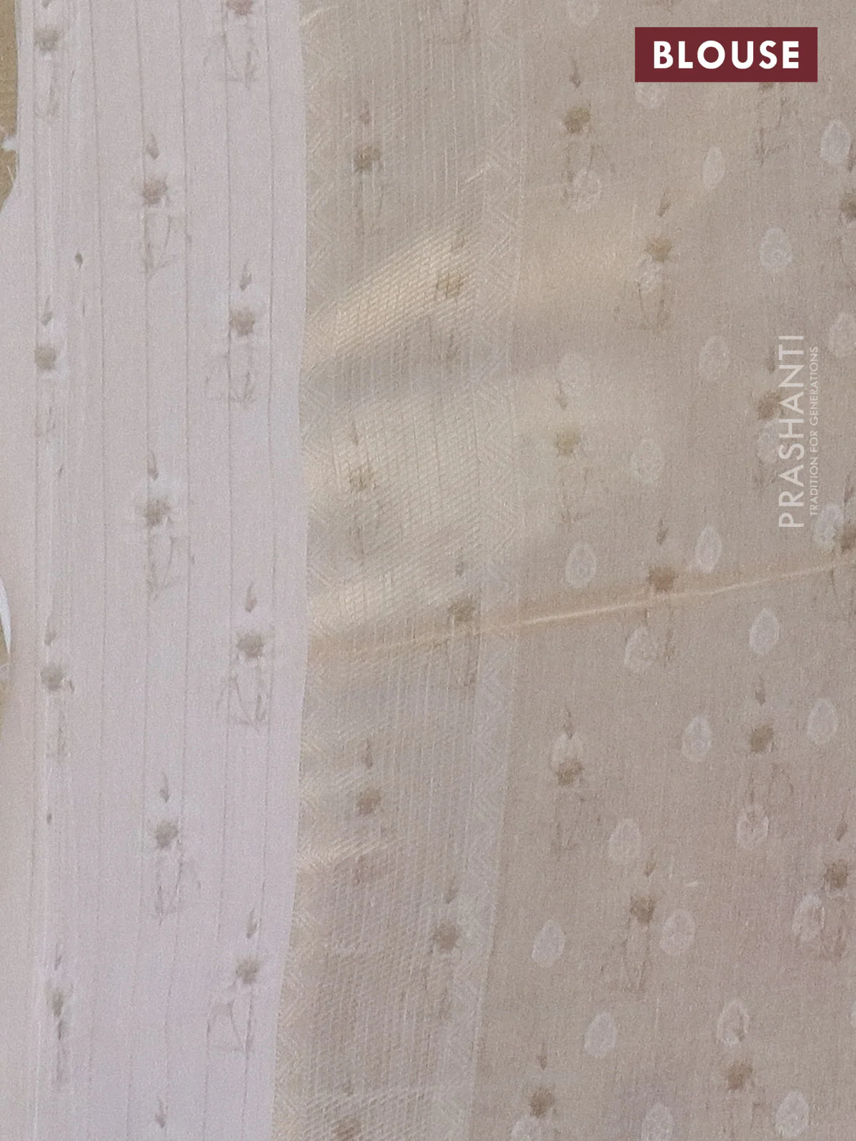 Tissue saree beige with allover zari weaves and floral digital printed border - Image 4