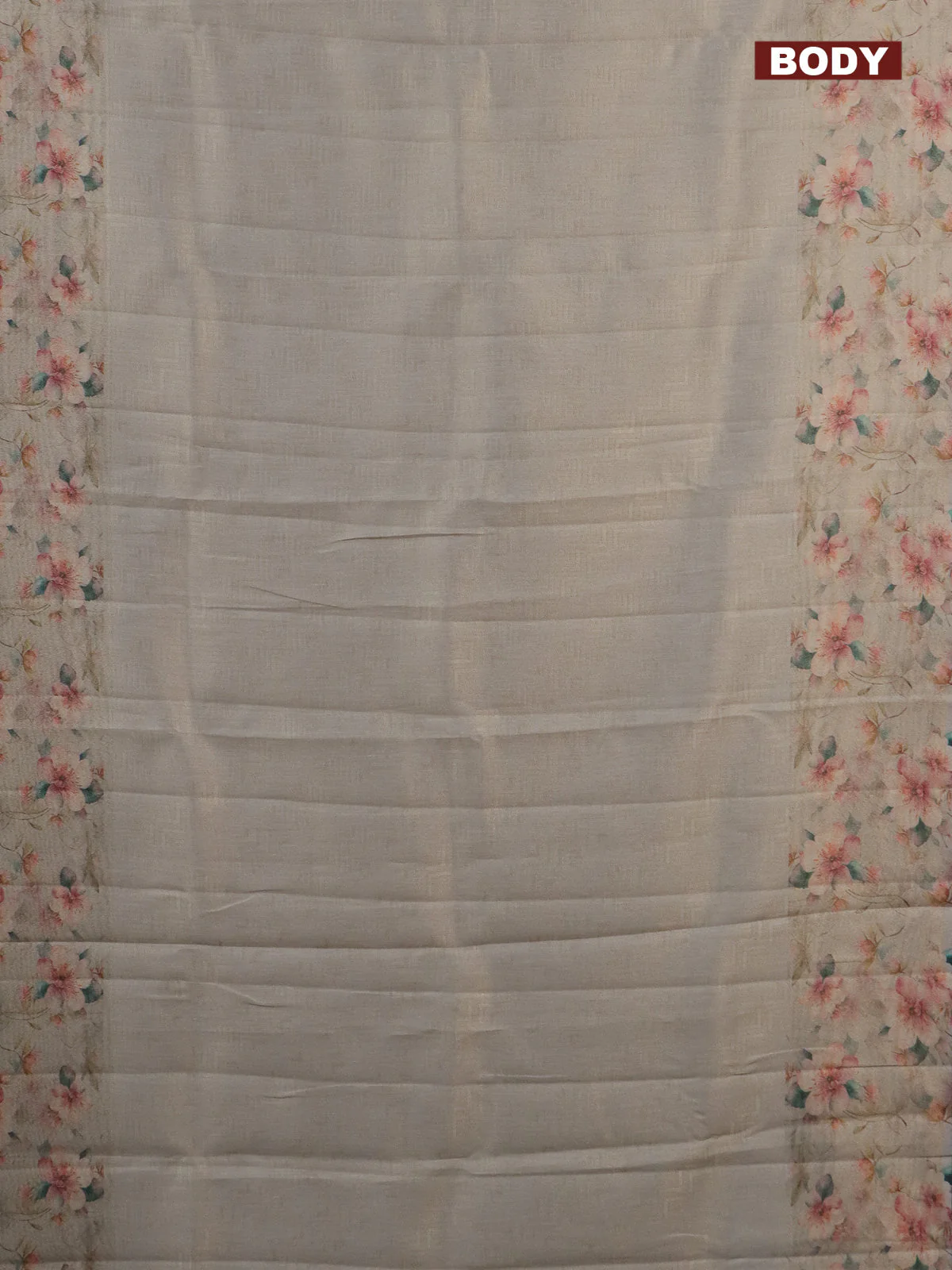 Tissue saree beige with allover zari weaves and floral digital printed border - Image 2