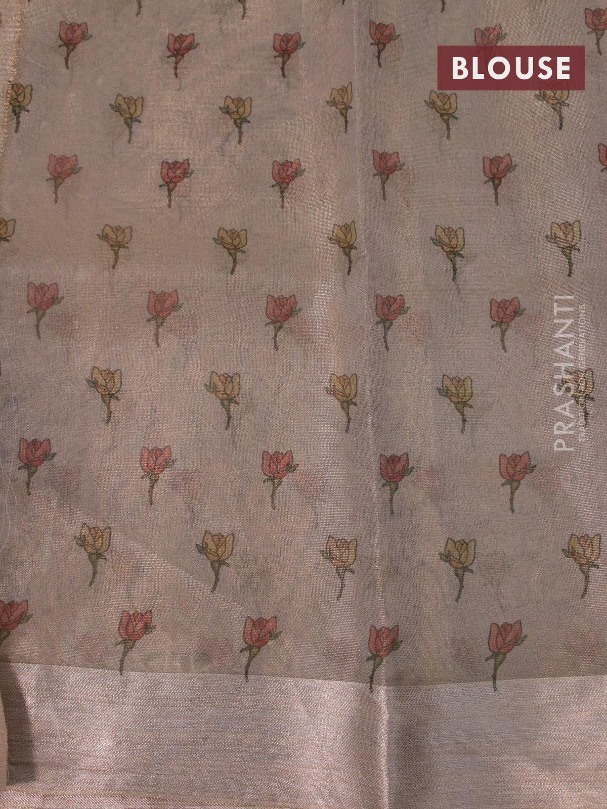Tissue saree beige with floral digital prints and embroidery floral design cut work border - Image 4