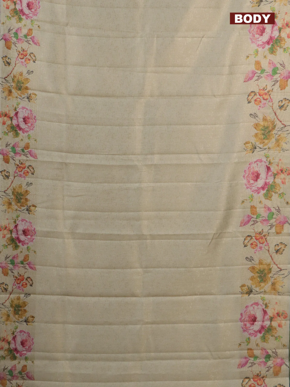 Tissue saree cream and pastel green with allover zari weaves and digital printed border - Image 2