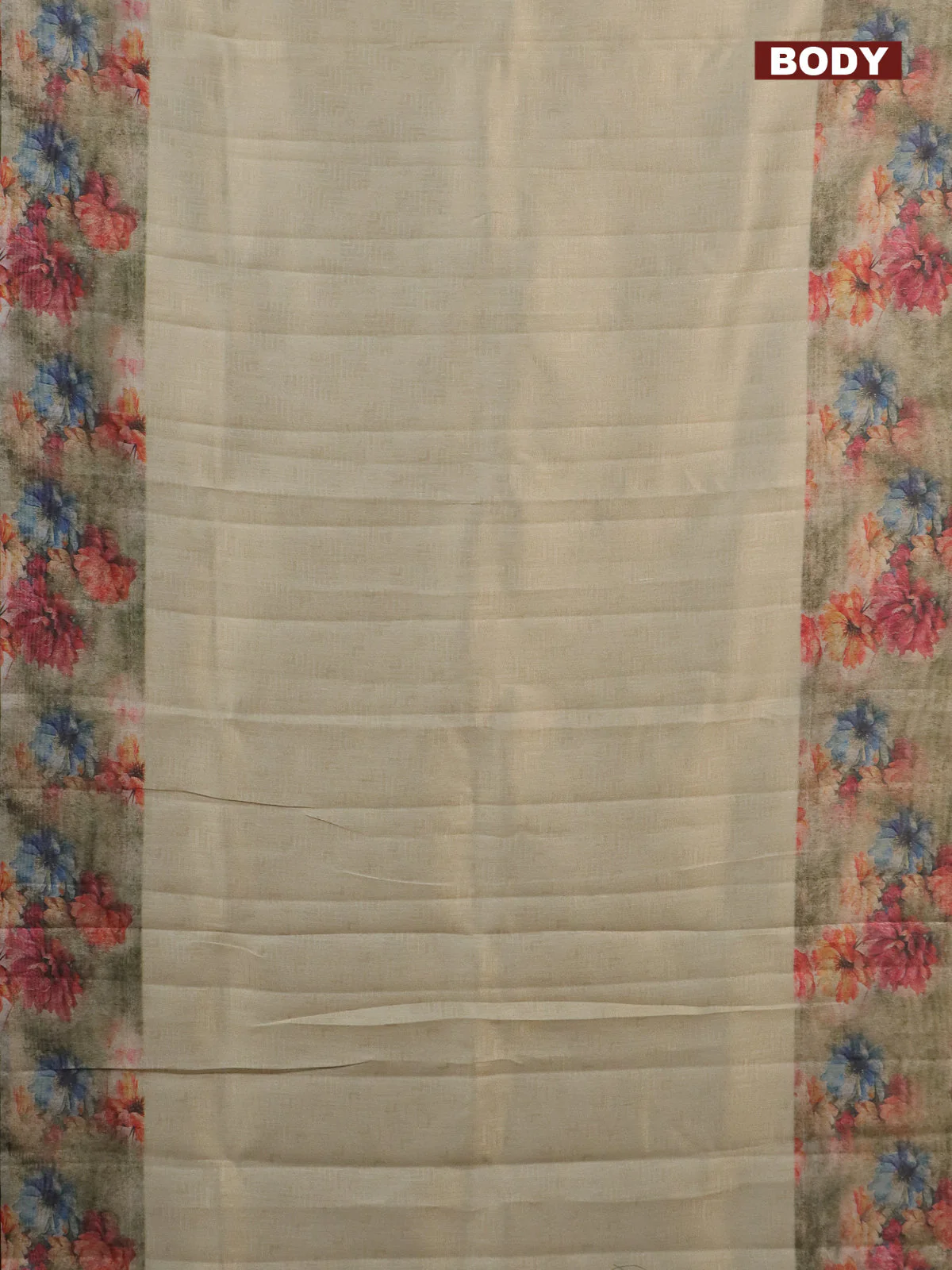 Tissue saree cream and pastel green with allover zari weaves and floral digital printed border - Image 2