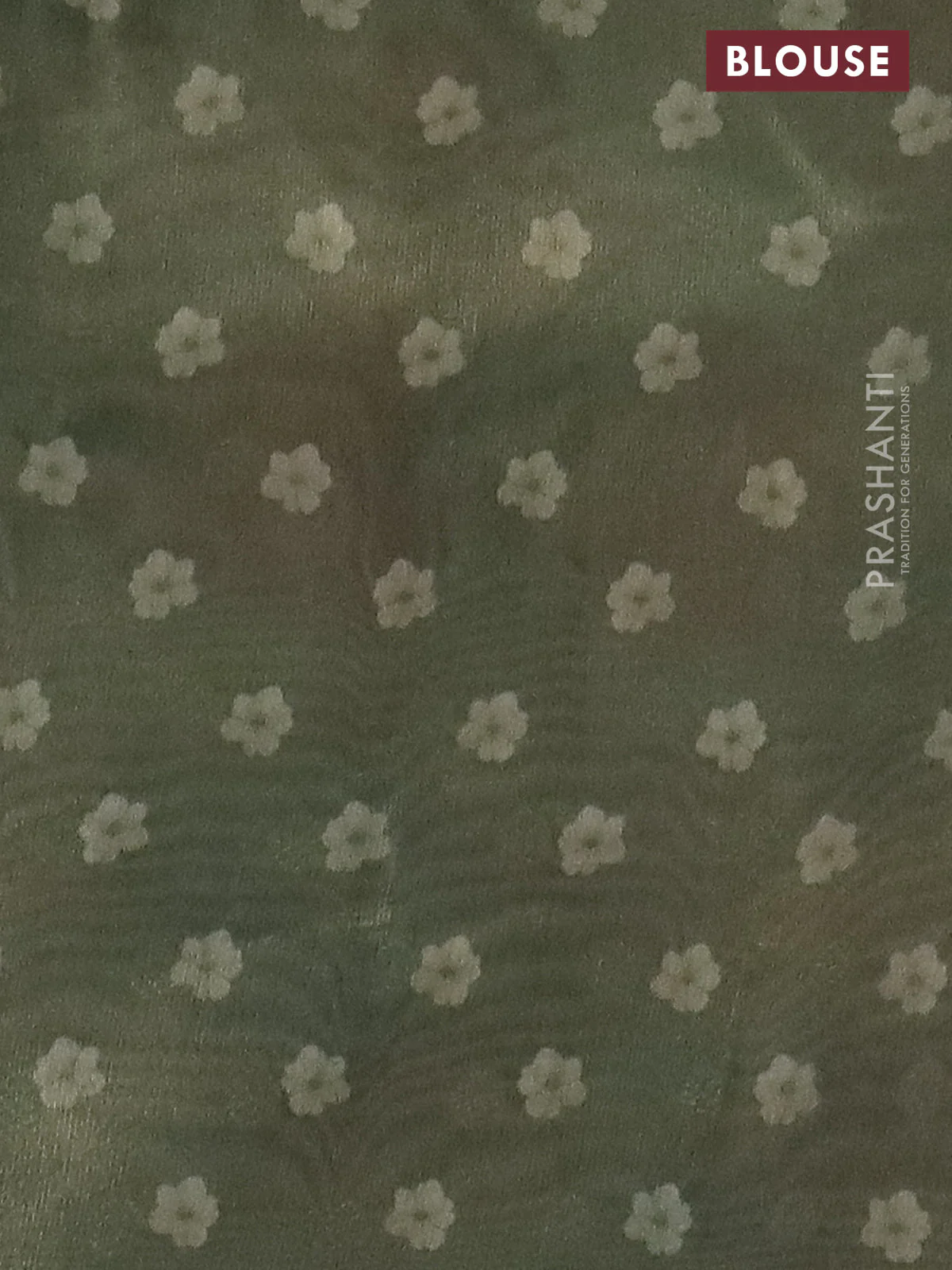 Tissue saree cream and pastel green with allover zari weaves and floral digital printed border - Image 4