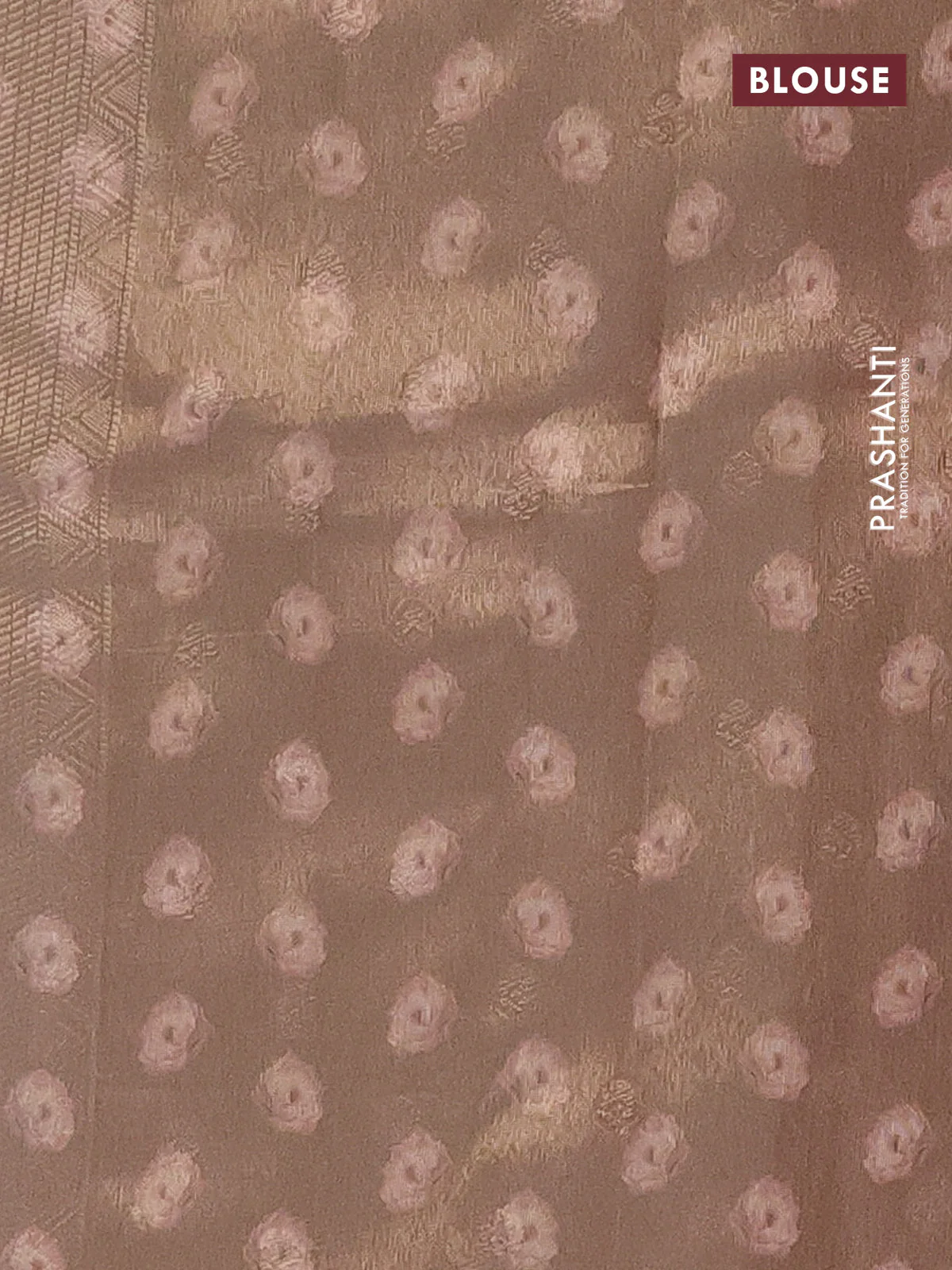 Tissue saree cream and peach shade with allover zari weaves and floral digital printed border - Image 4