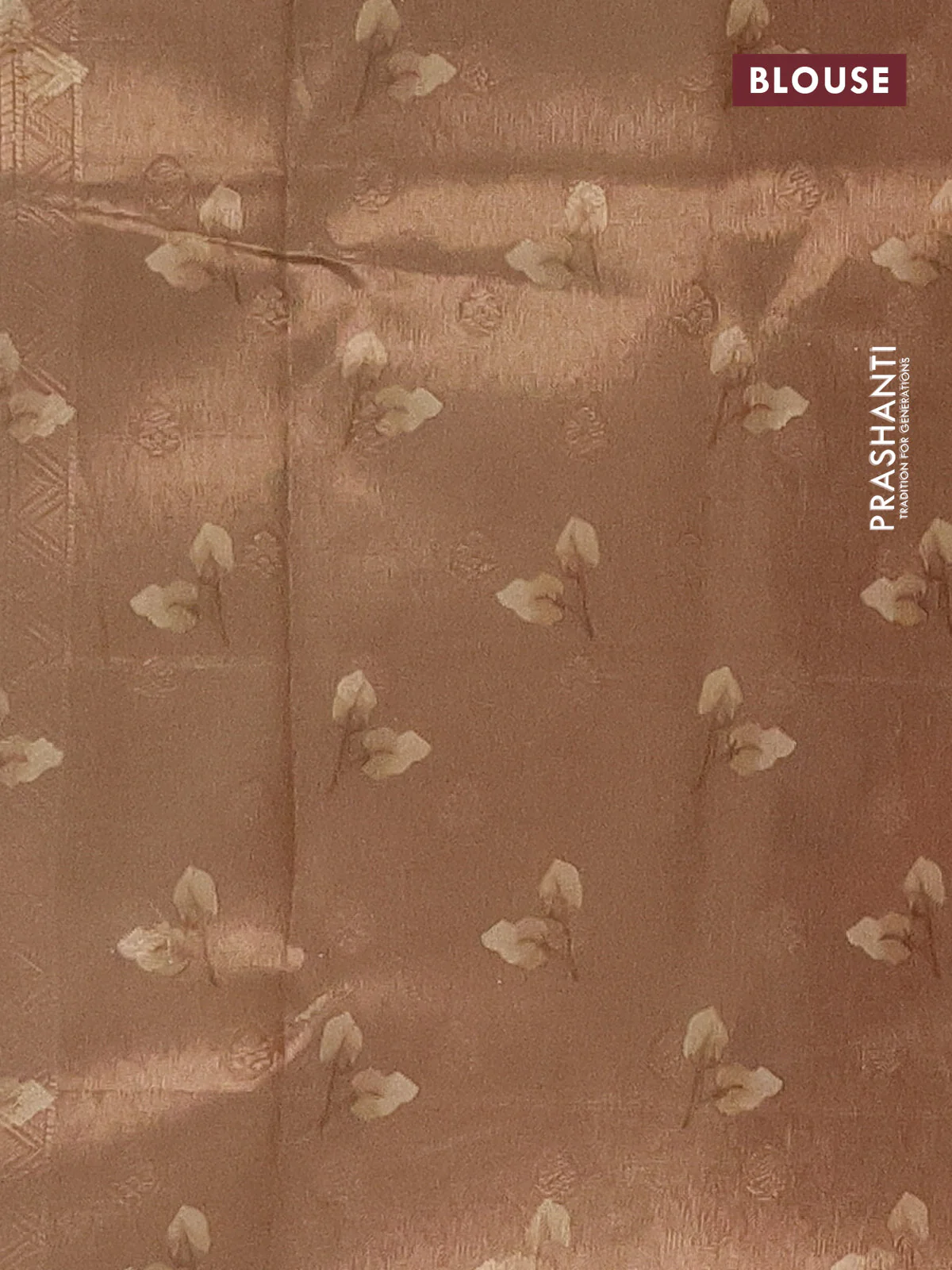 Tissue saree cream and sandal with allover zari weaves and floral digital printed border - Image 4