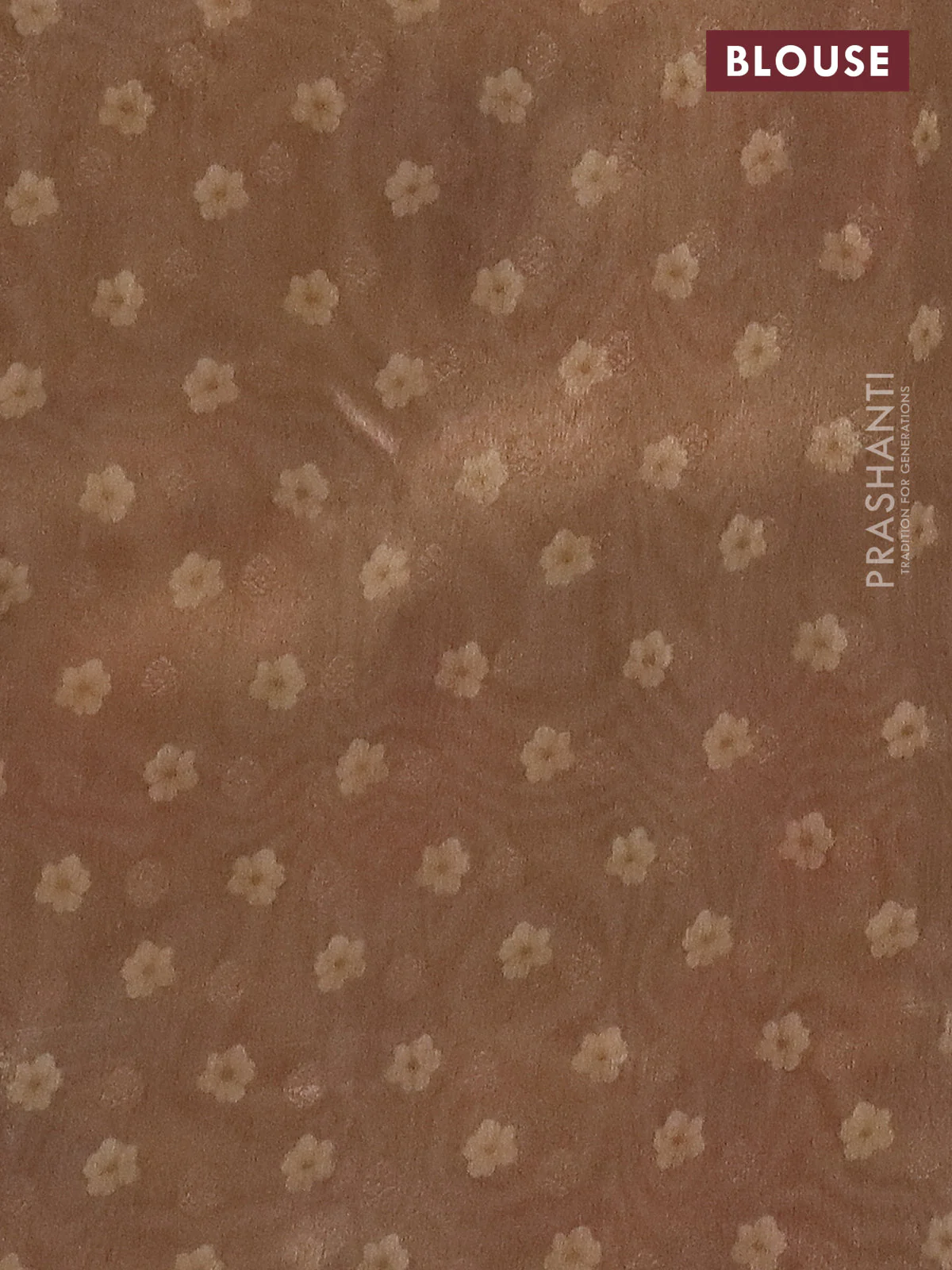 Tissue saree cream and sandal with allover zari weaves and floral digital printed border - Image 4