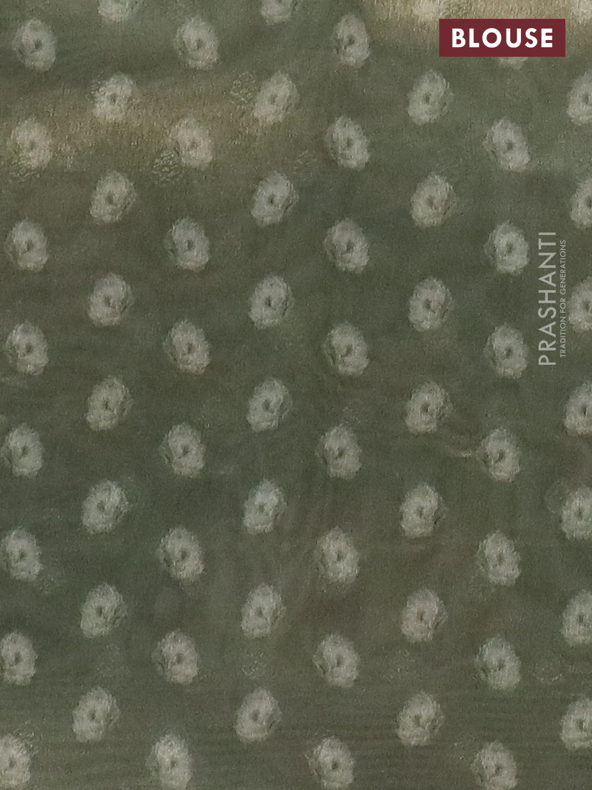 Tissue saree cream and sap green with allover zari weaves and floral digital printed border - Image 4
