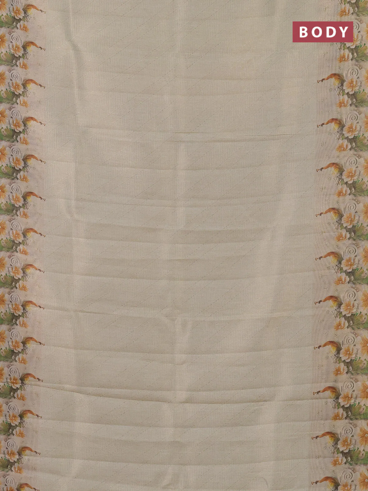 Tissue saree cream with allover zari weaves and floral digital printed border - Image 2