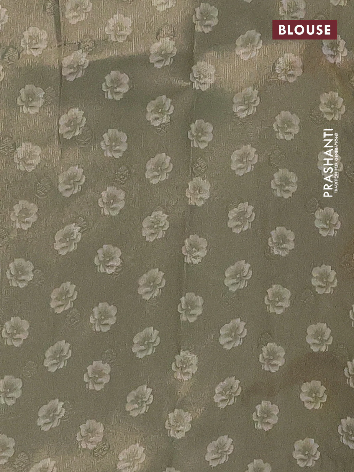 Tissue saree cream with allover zari weaves and floral digital printed border - Image 4