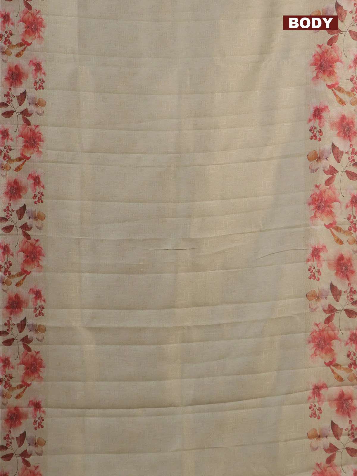 Tissue saree cream with allover zari weaves and floral digital printed border - Image 2
