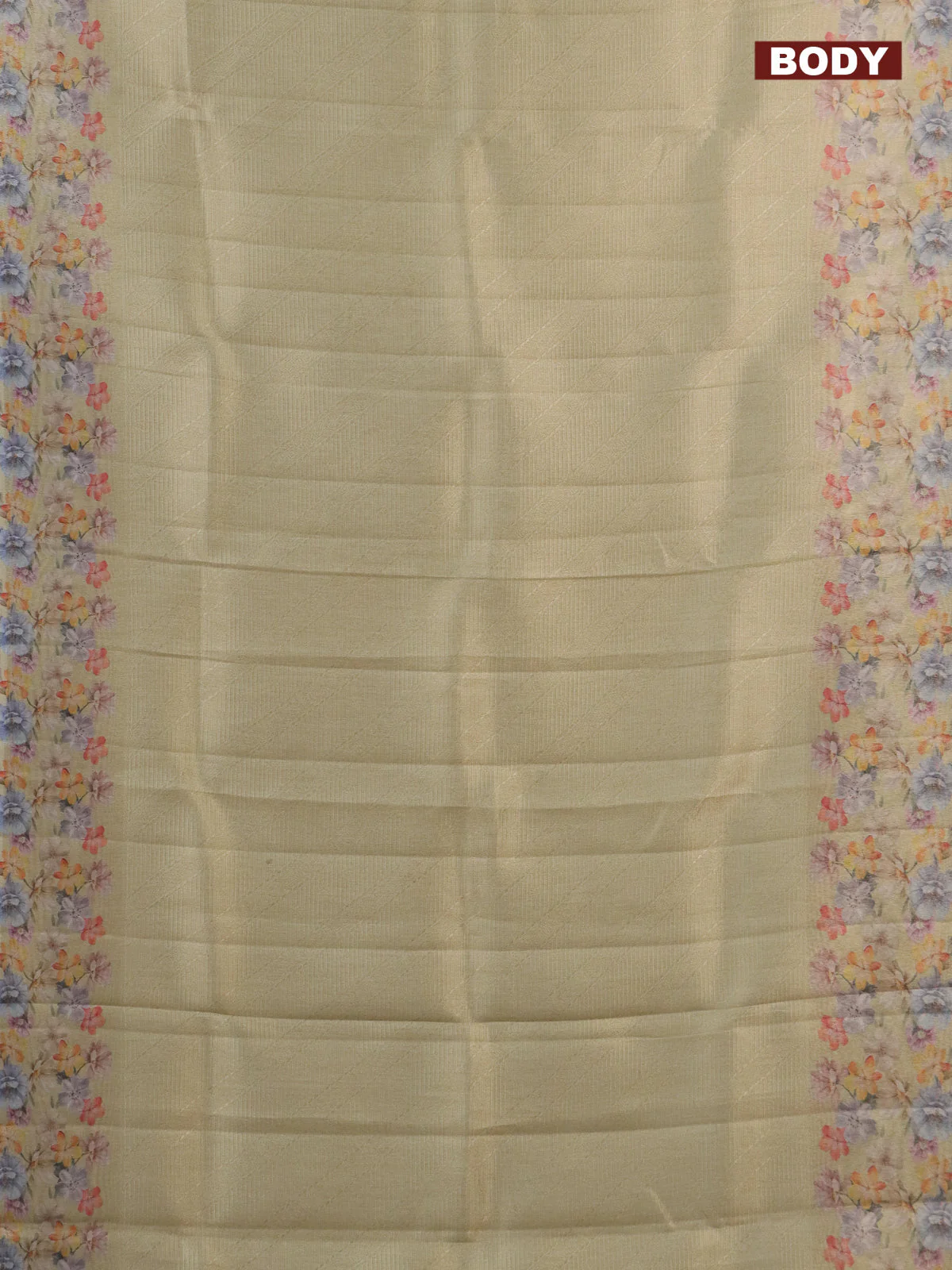 Tissue saree gold with allover zari weaves and floral digital printed border - Image 2