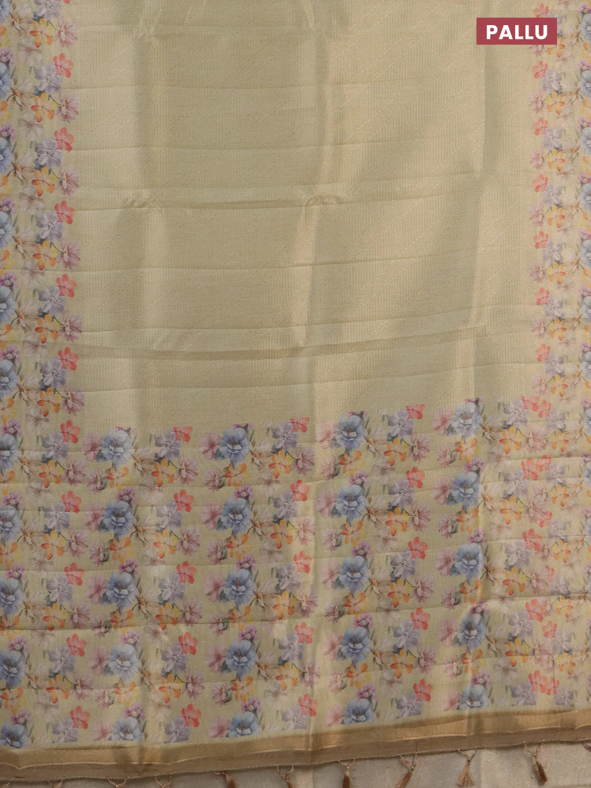 Tissue saree gold with allover zari weaves and floral digital printed border - Image 3
