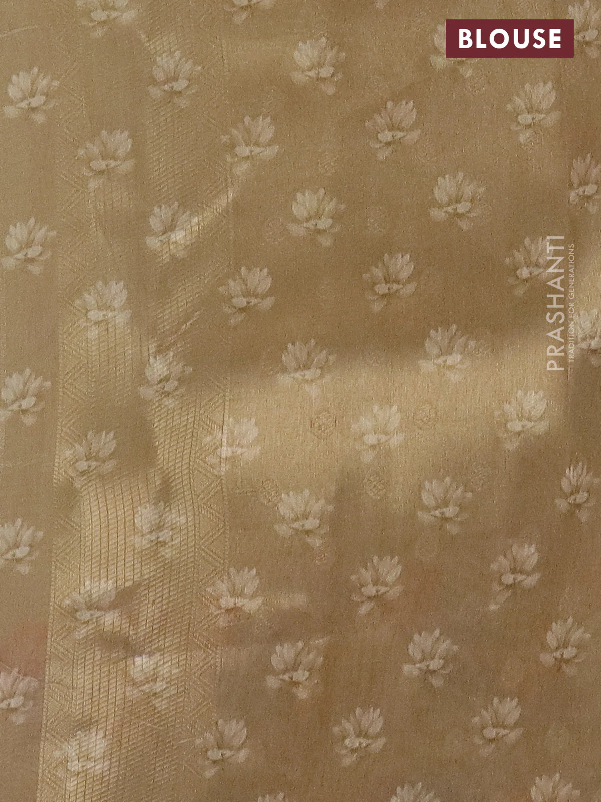 Tissue saree gold with allover zari weaves and floral digital printed border - Image 4