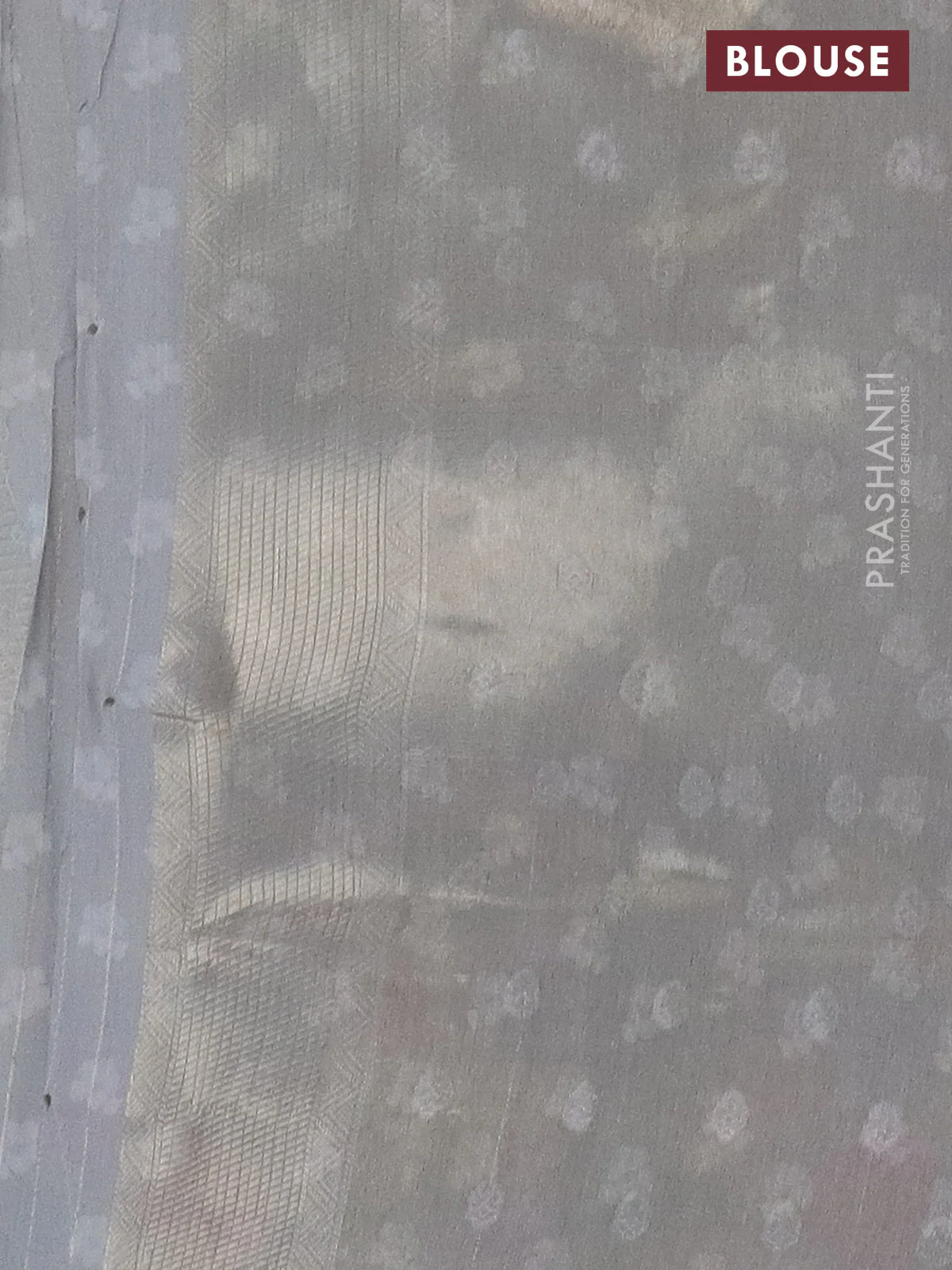 Tissue saree grey shade with allover zari weaves and floral digital printed border - Image 4