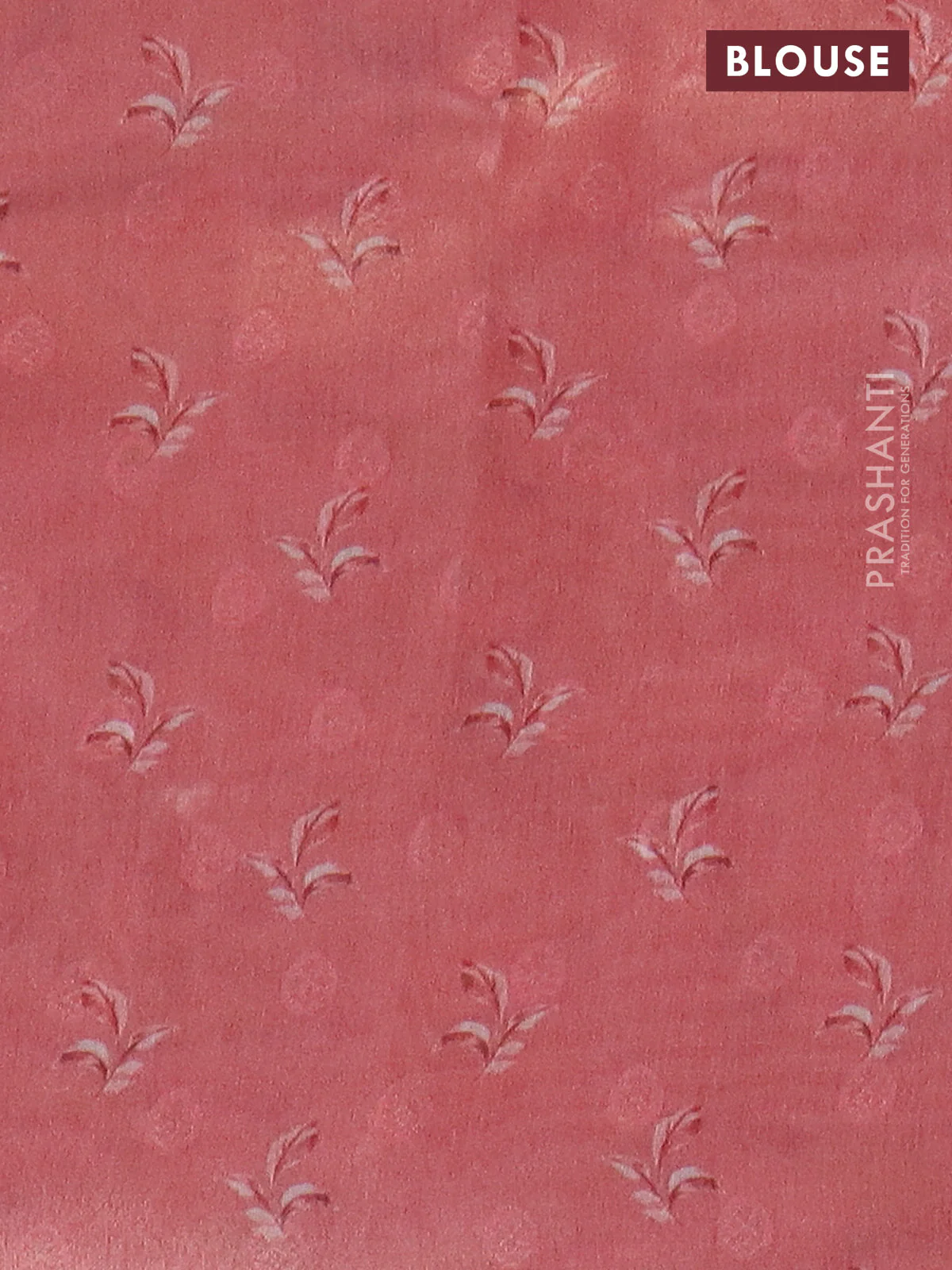 Tissue saree light blue and peach pink with allover zari weaves and floral digital printed border - Image 4
