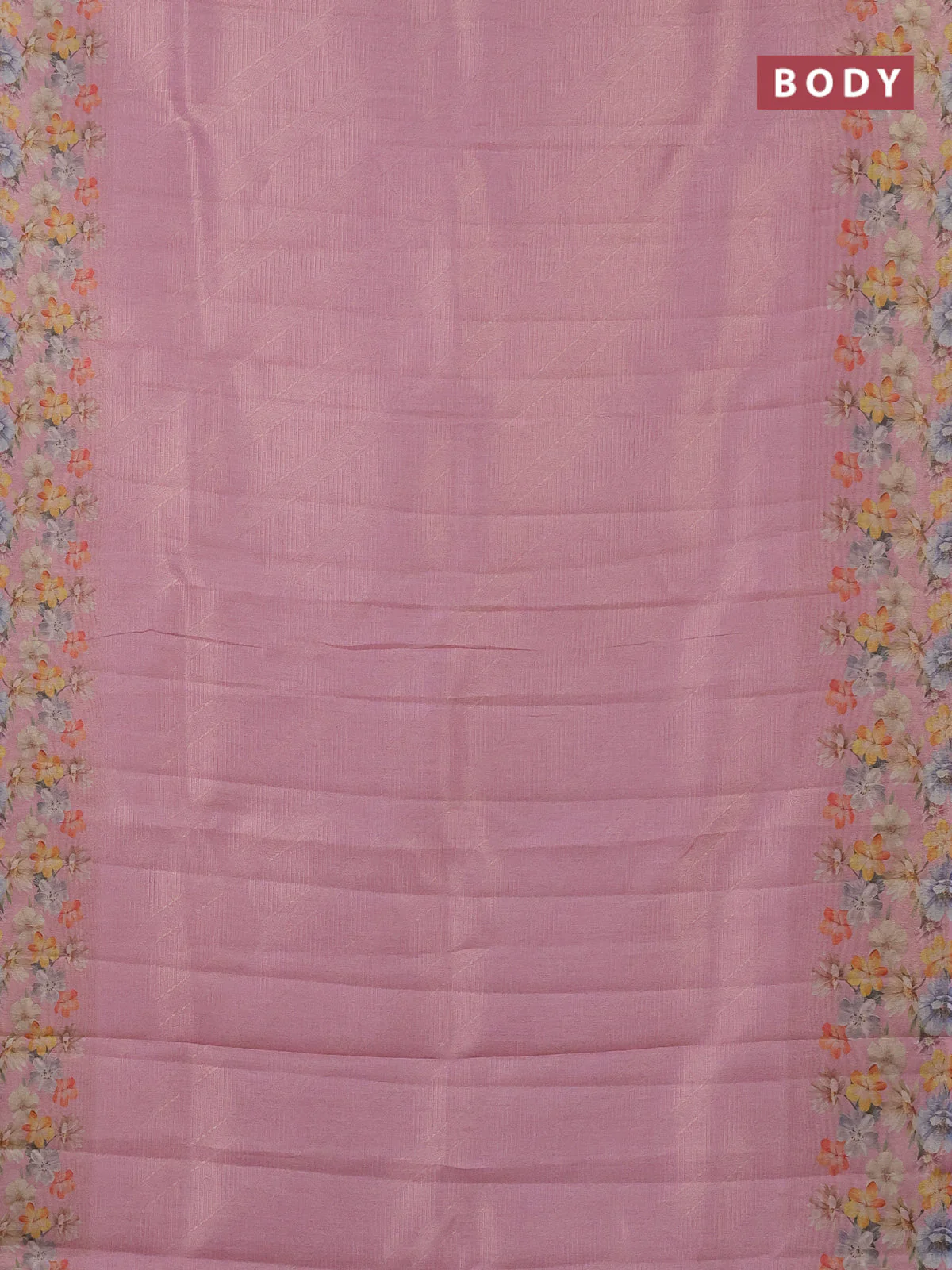 Tissue saree light pink with allover zari weaves and floral digital printed border - Image 2
