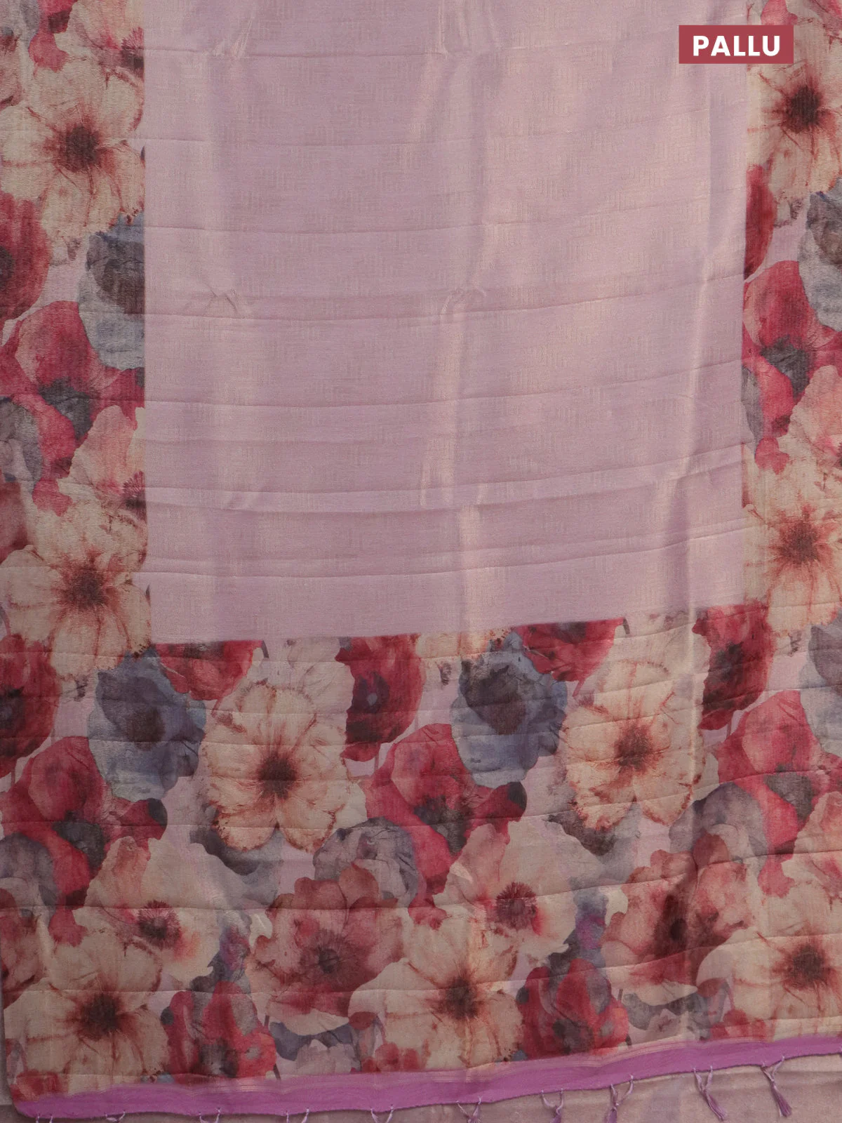 Tissue saree light pink with allover zari weaves and floral digital printed border - Image 3
