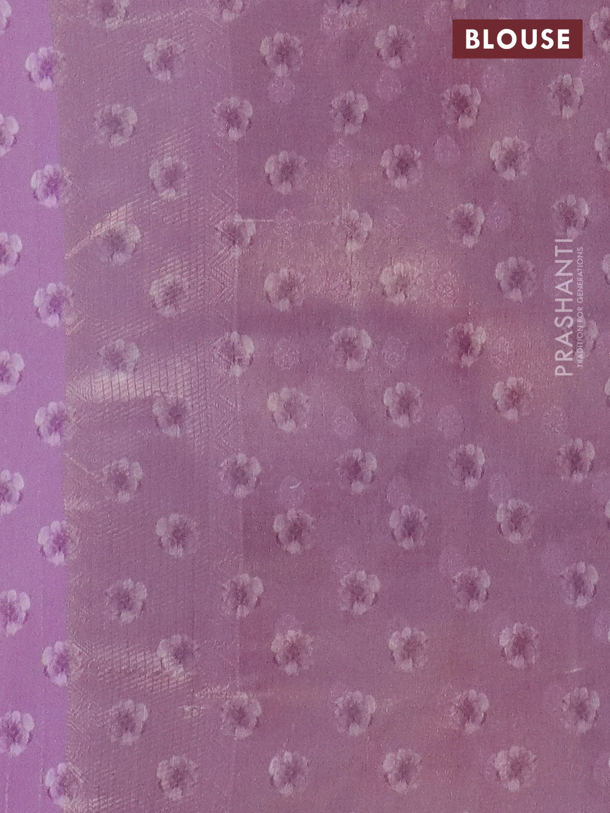 Tissue saree mild lavender with allover zari weaves and floral digital printed border - Image 4