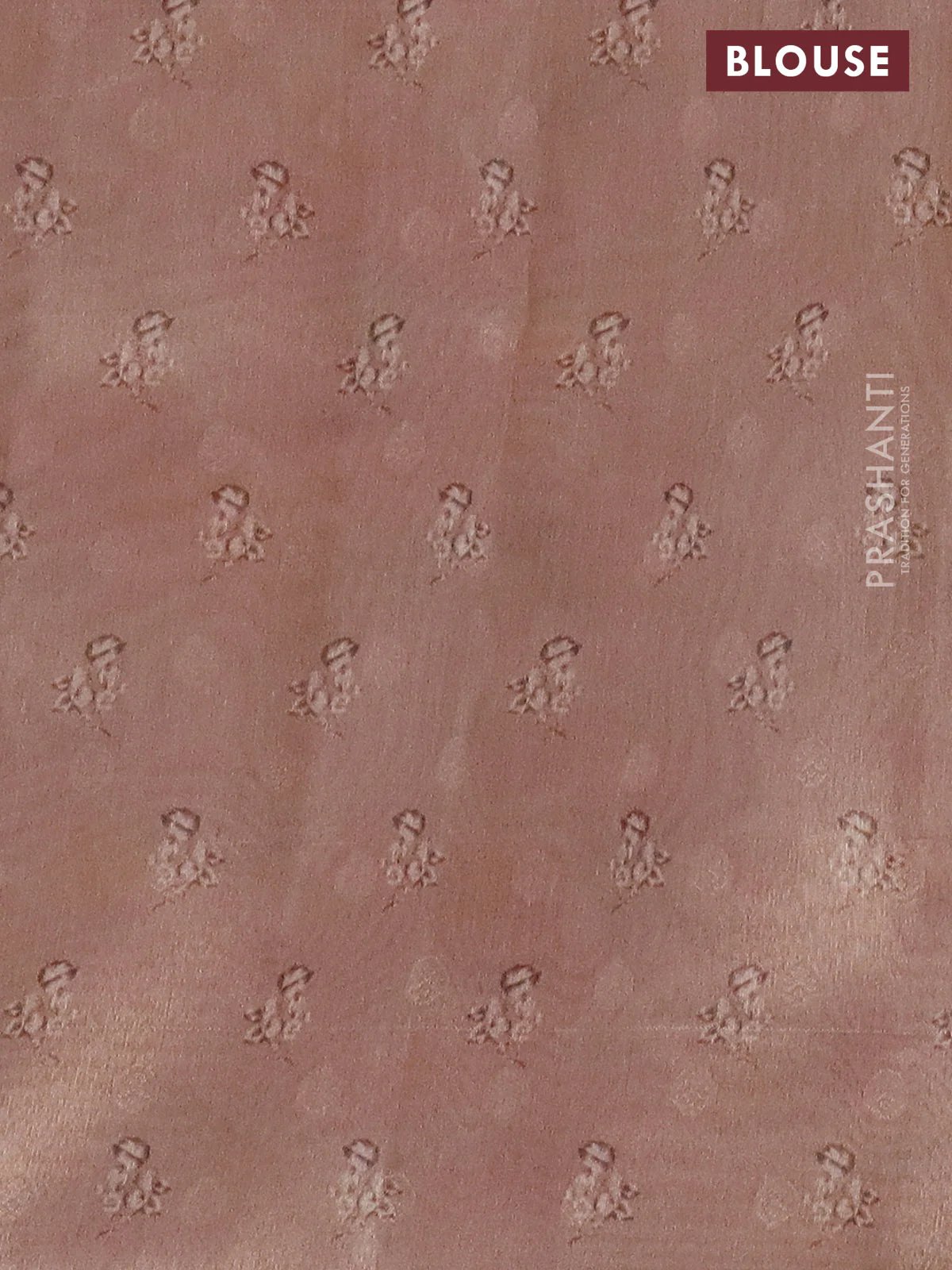 Tissue saree mild peach with allover zari weaves and digital printed border - Image 4